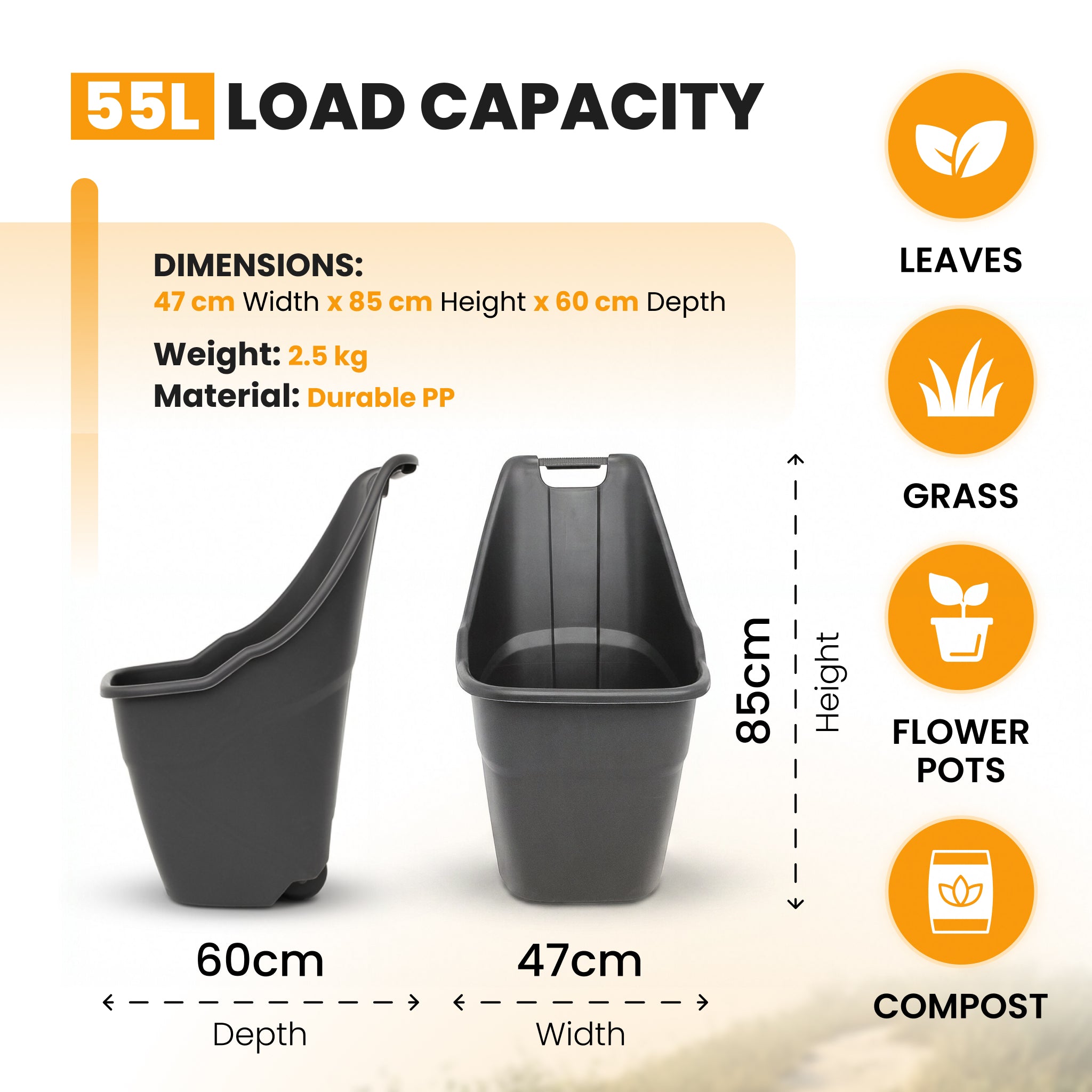Product dimensions and load capacity infographic