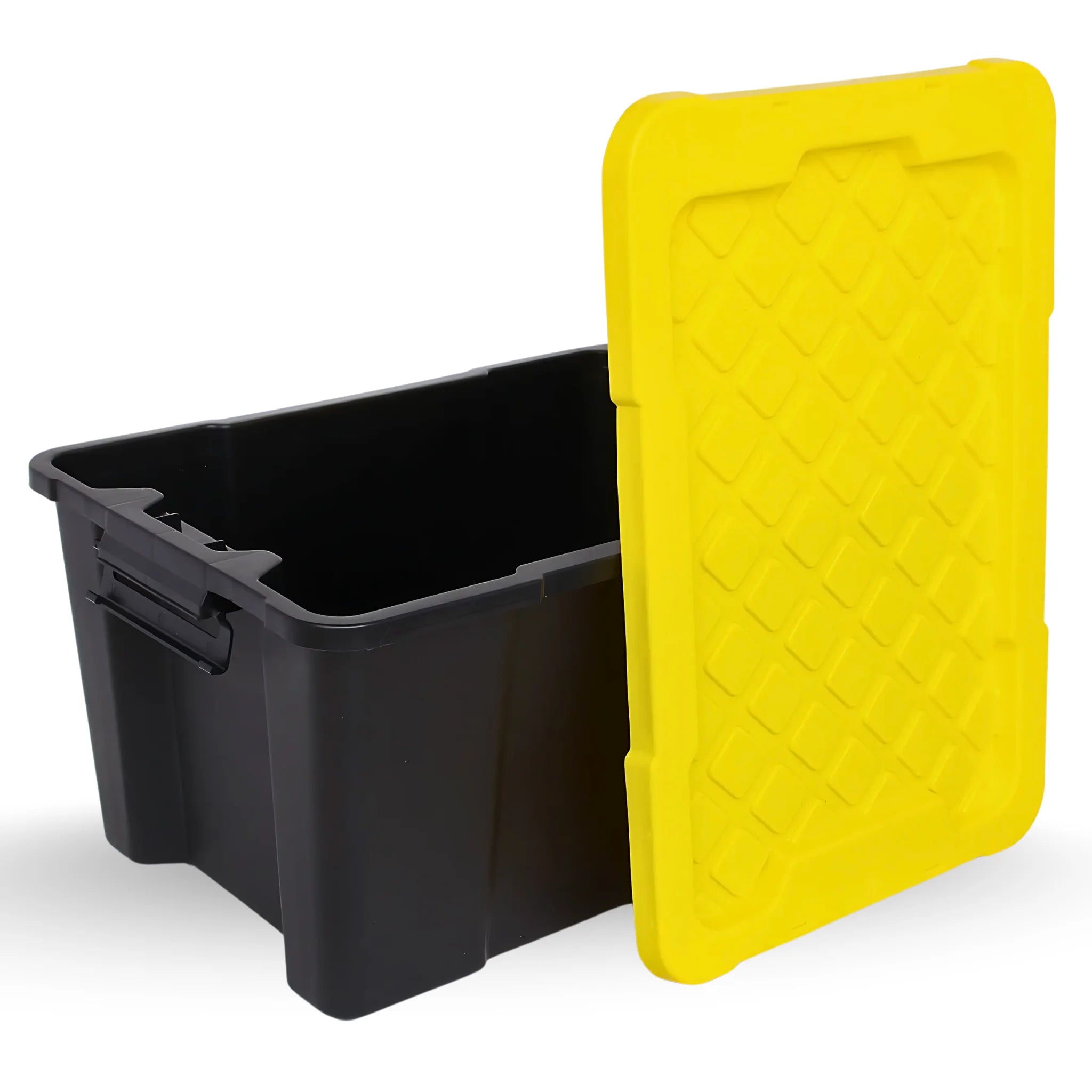 60L heavy duty plastic storage box with yellow lid