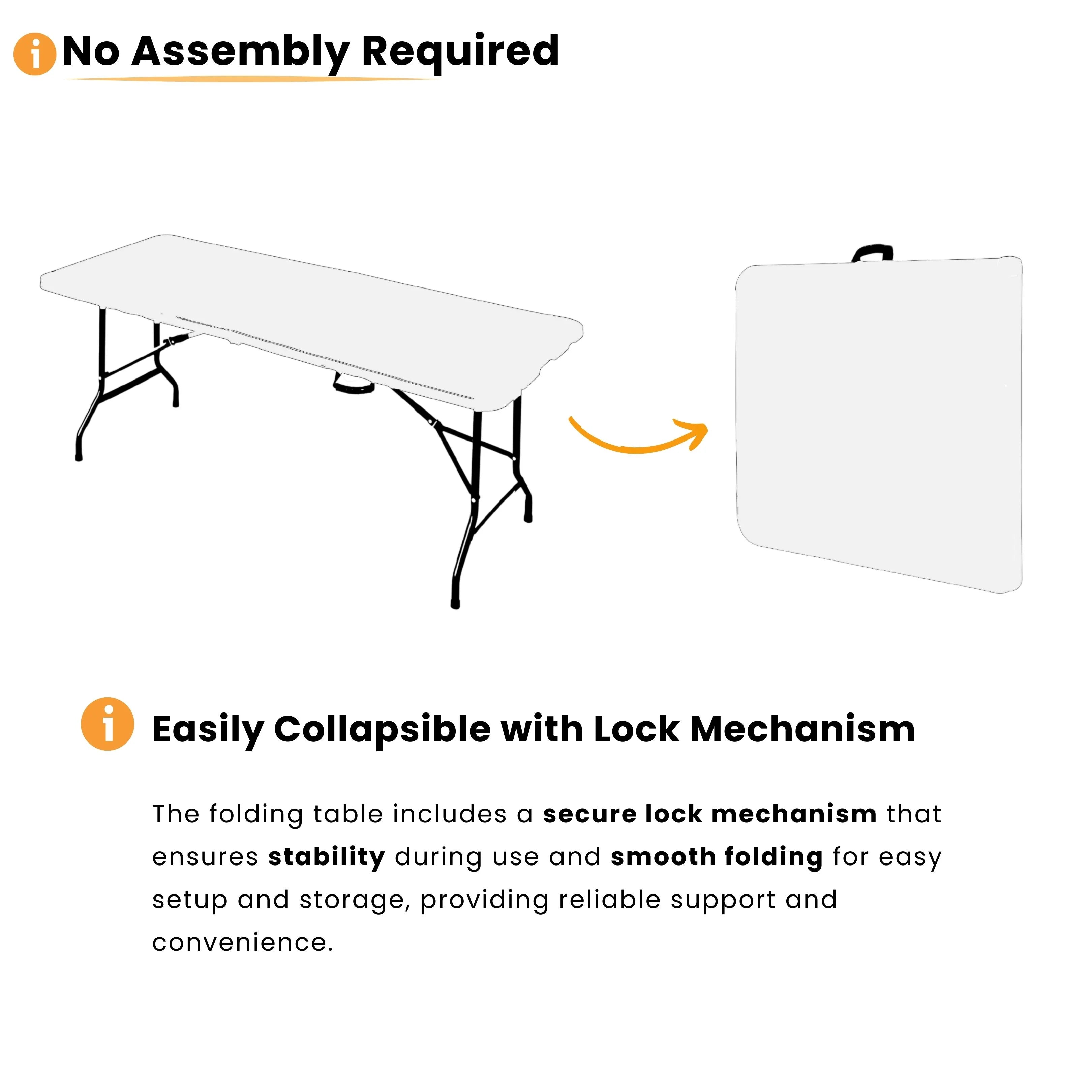 no assembly required white 6ft folding table