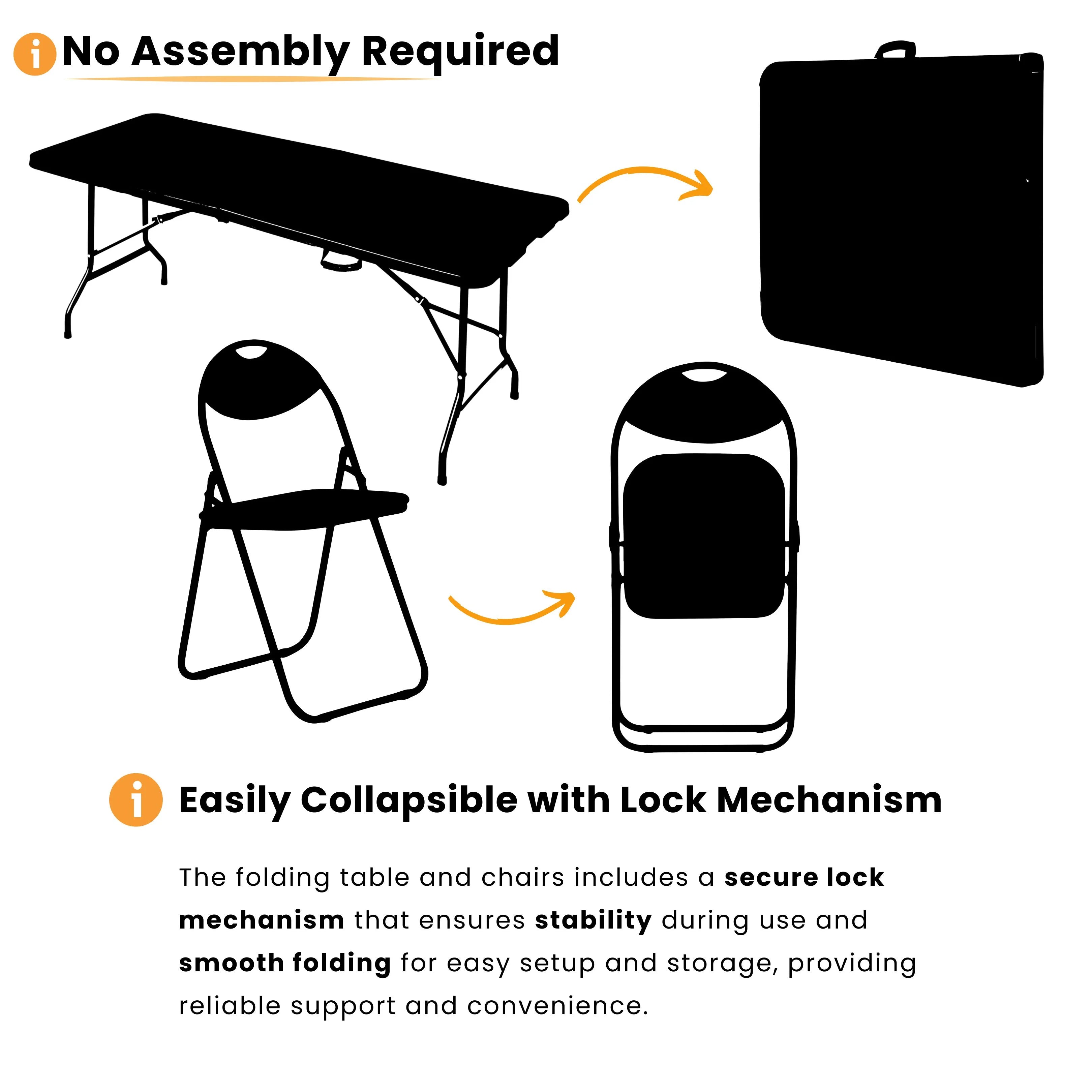 black 6ft folding table and chairs with lock collapsible easily