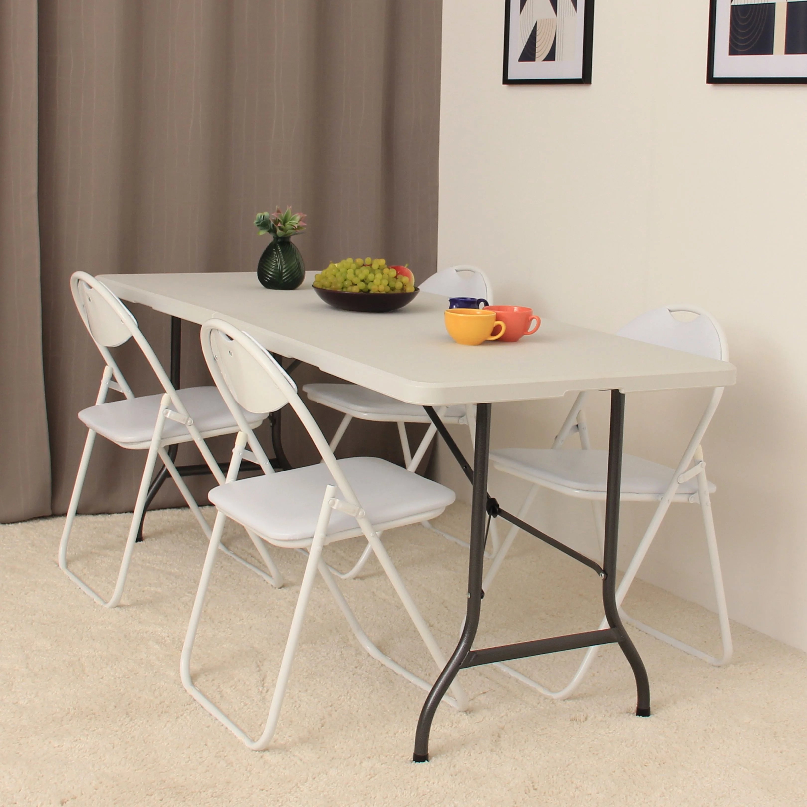 white 6ft folding table and chairs set up in modern open space