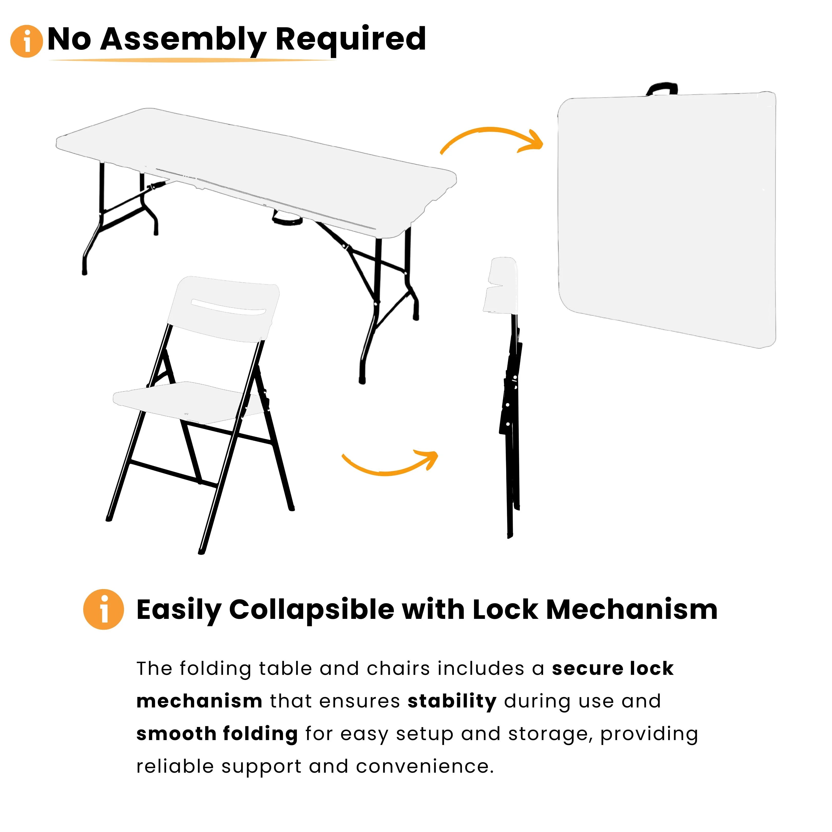 no assembly required white 6ft folding table and chair