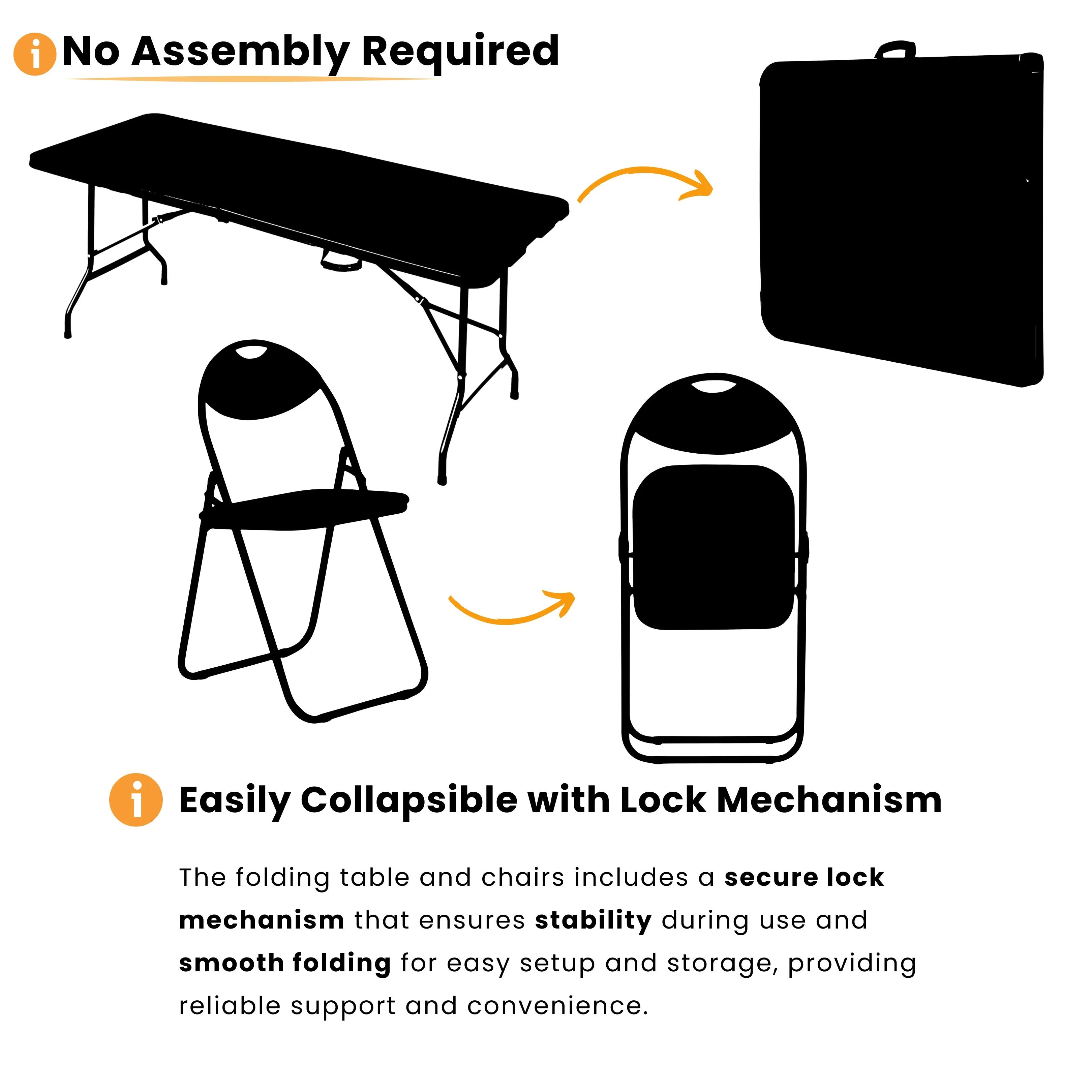 black 6ft folding table and chairs with lock collapsible easily