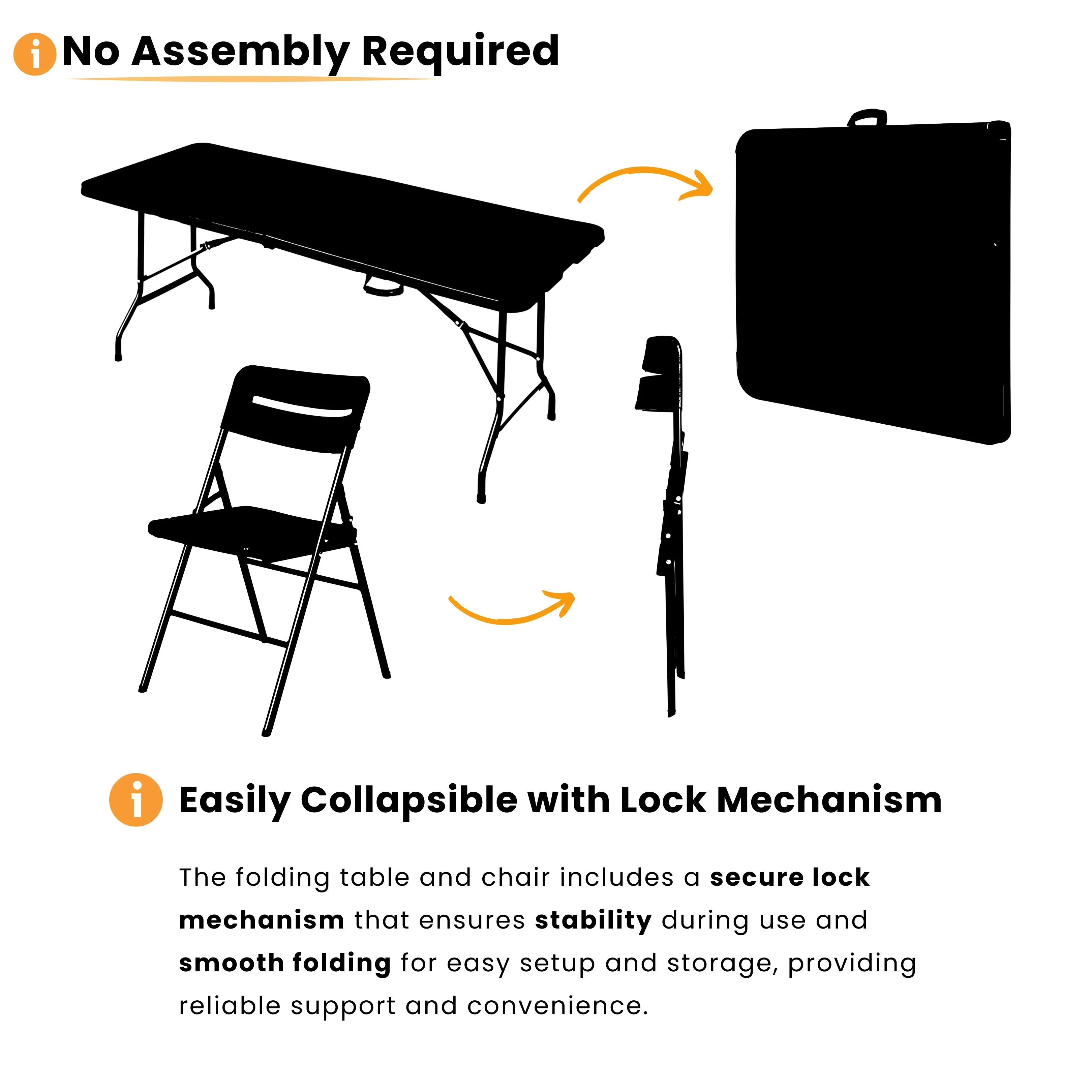 no assembly required black 6ft folding table and chair