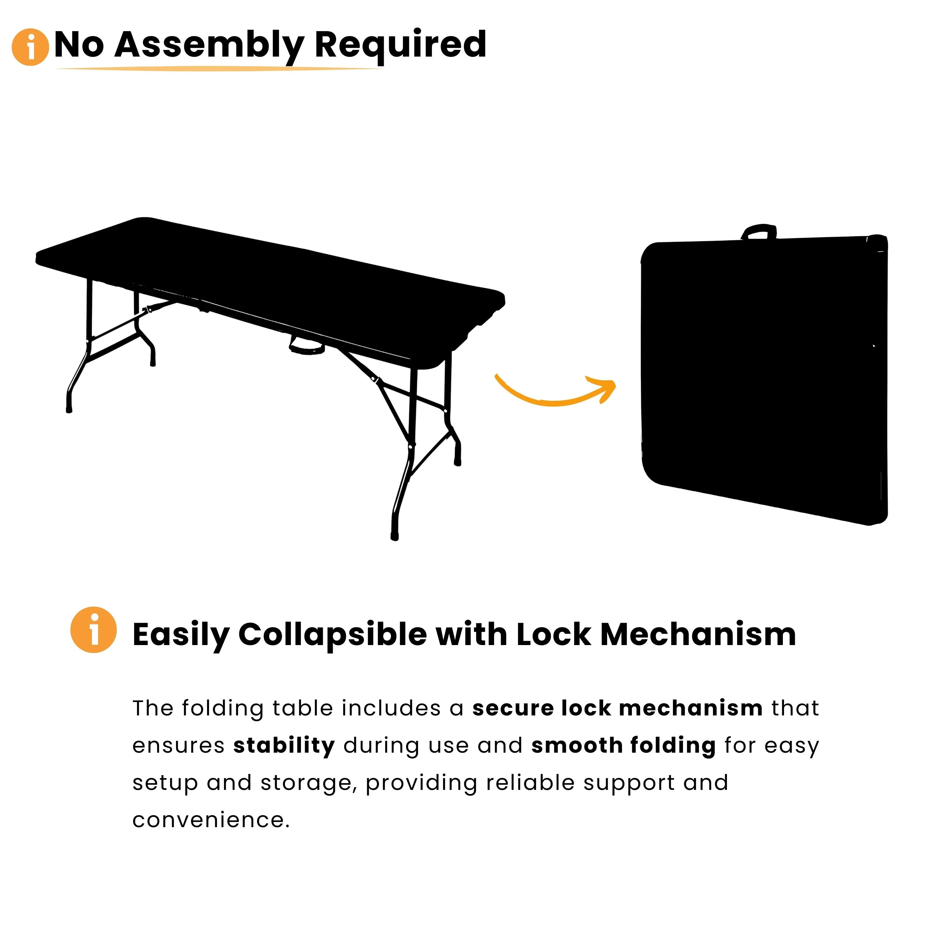 no assembly required black 6ft folding table