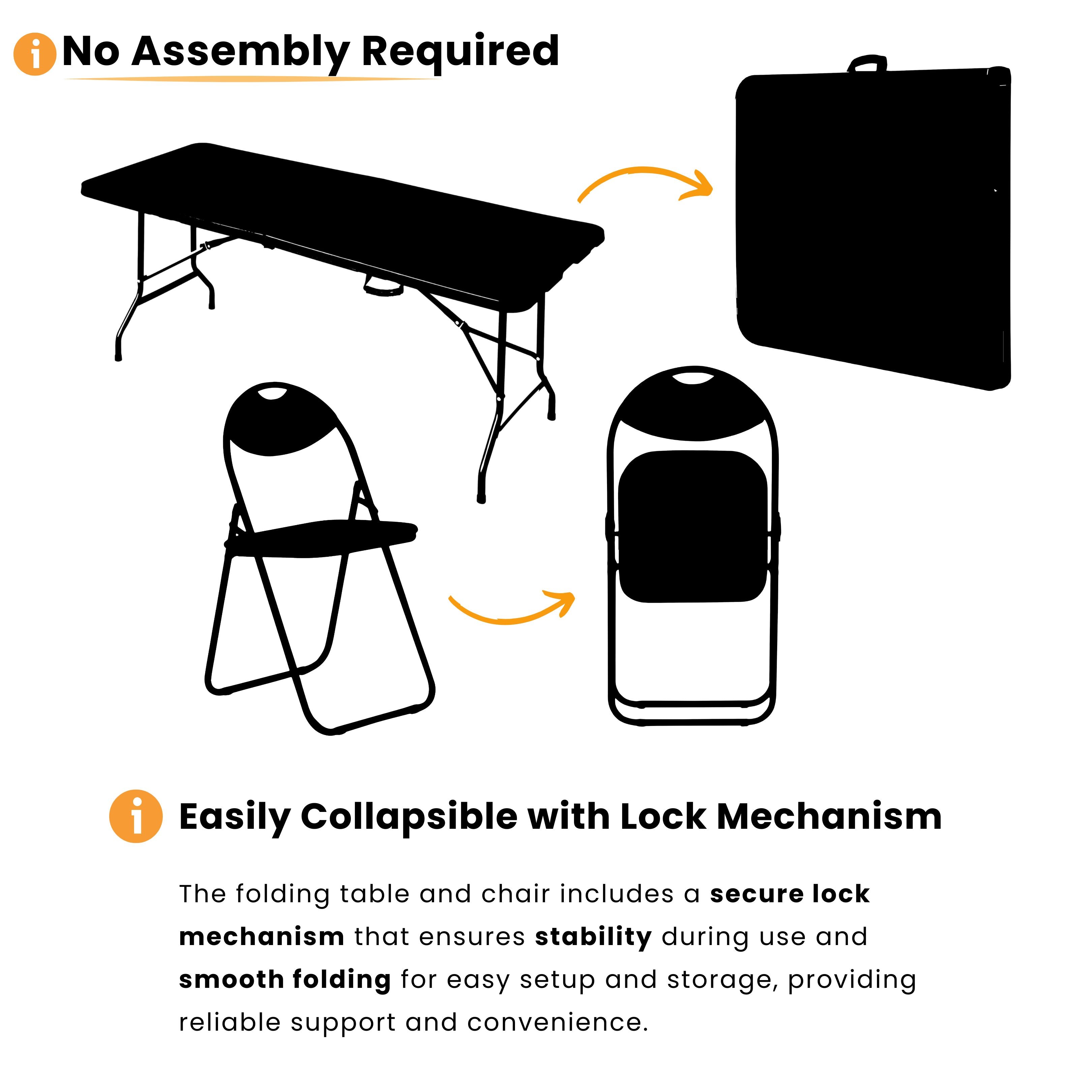 black 6ft folding table and chairs with lock collapsible easily