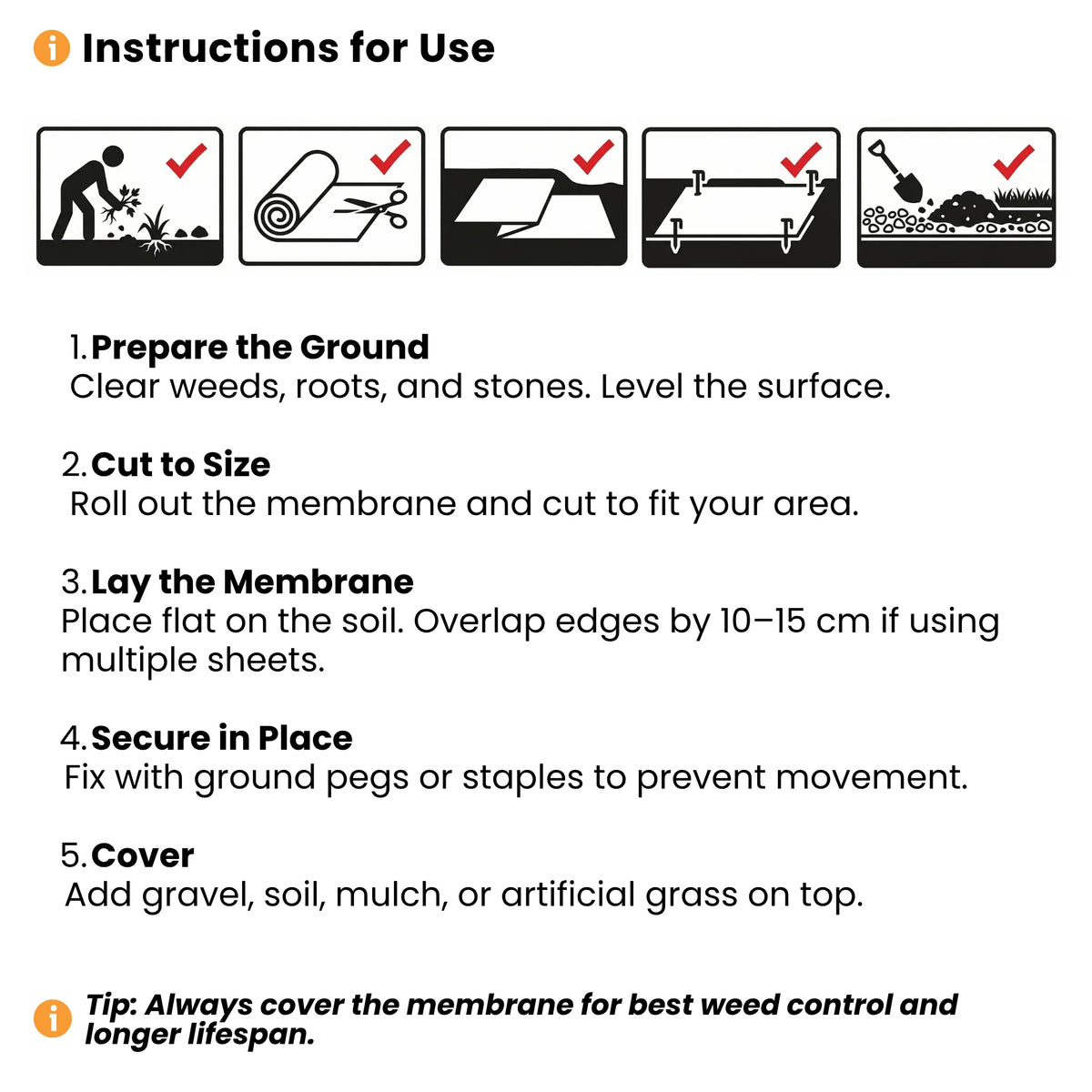 Instructions of breathable weed membrane heavy duty