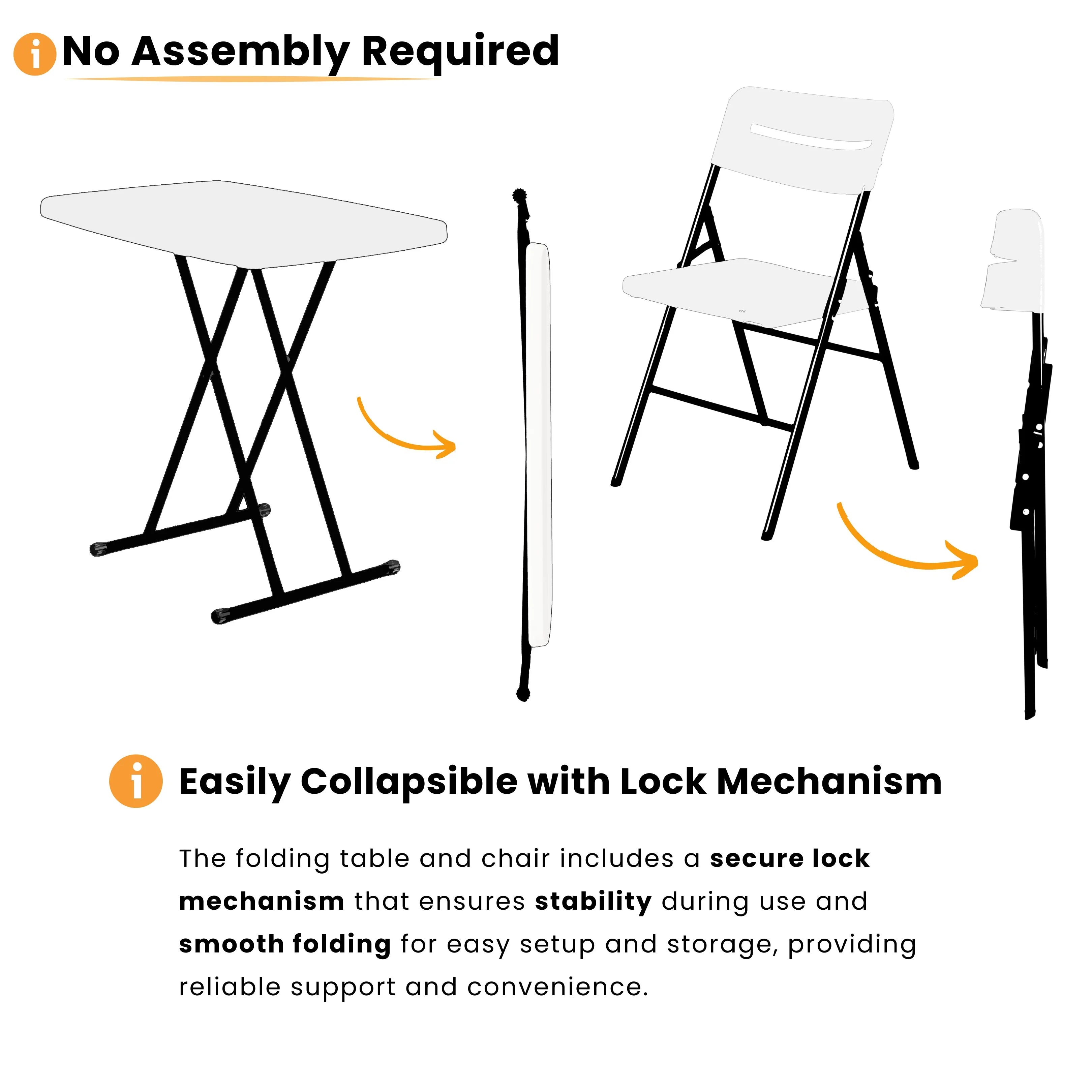 no assembly required white folding table and chair