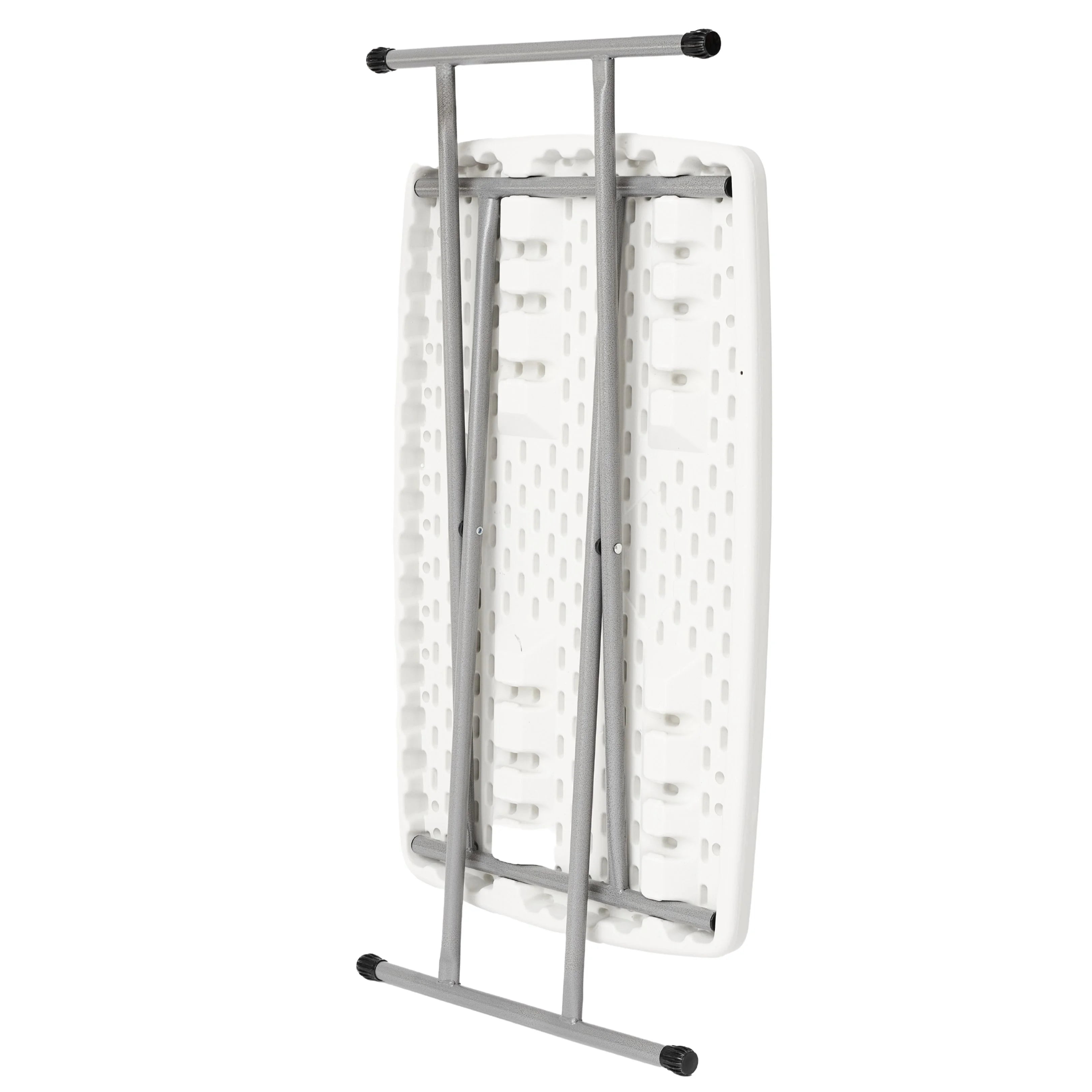 bottom view of folded white table legs