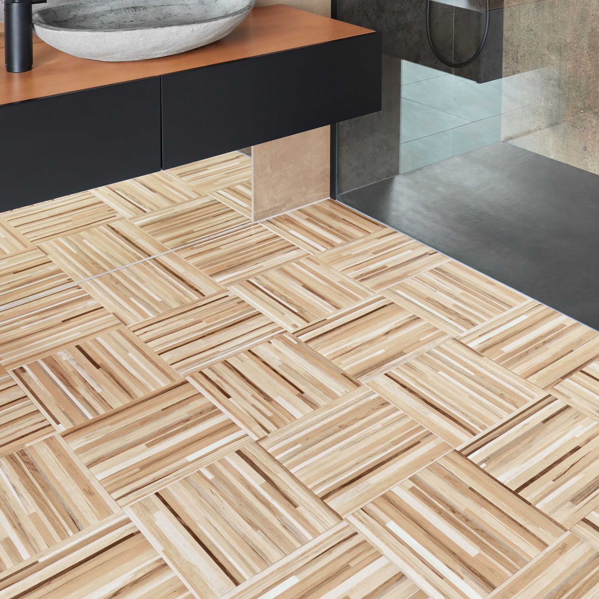 Beige Striped Faux Wood - Self Adhesive Vinyl Floor Tiles