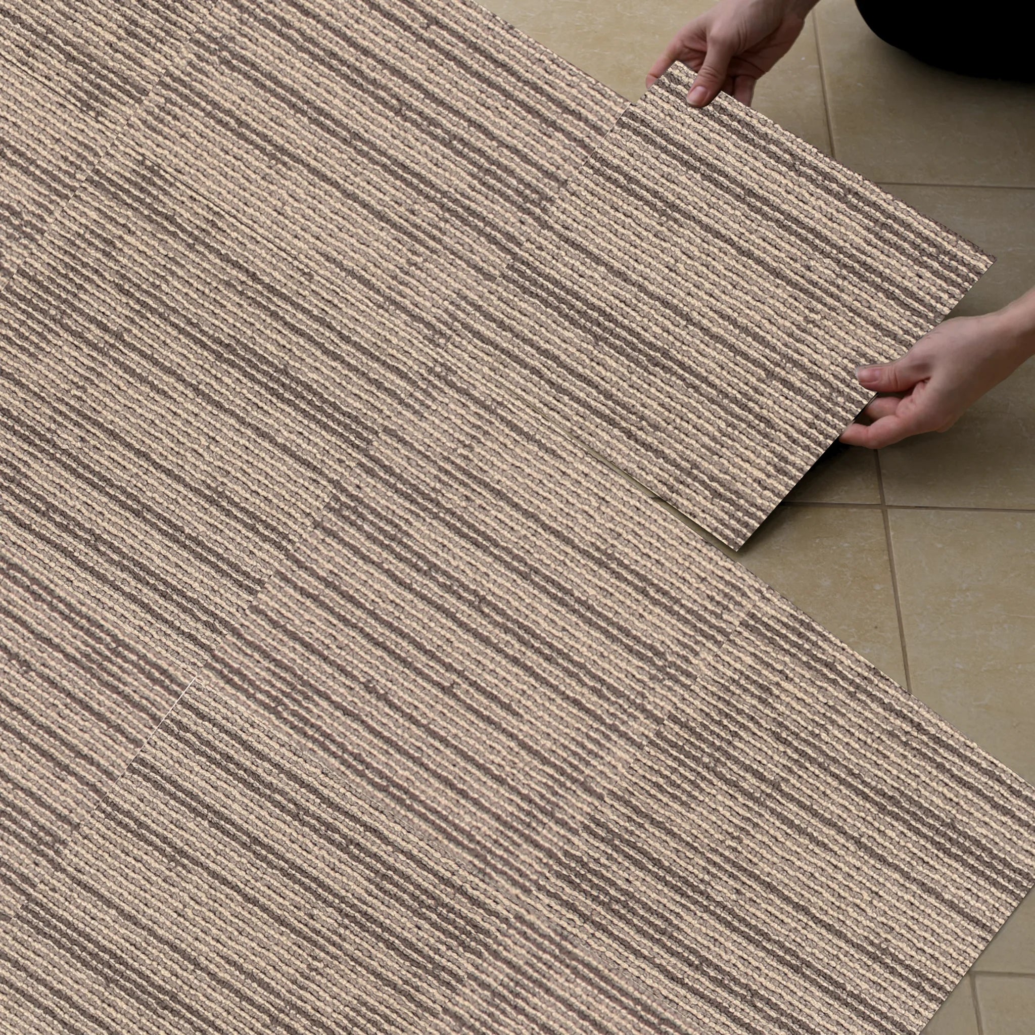 Beige Carpet Effect - Vinyl Floor Tiles Self-Adhesive