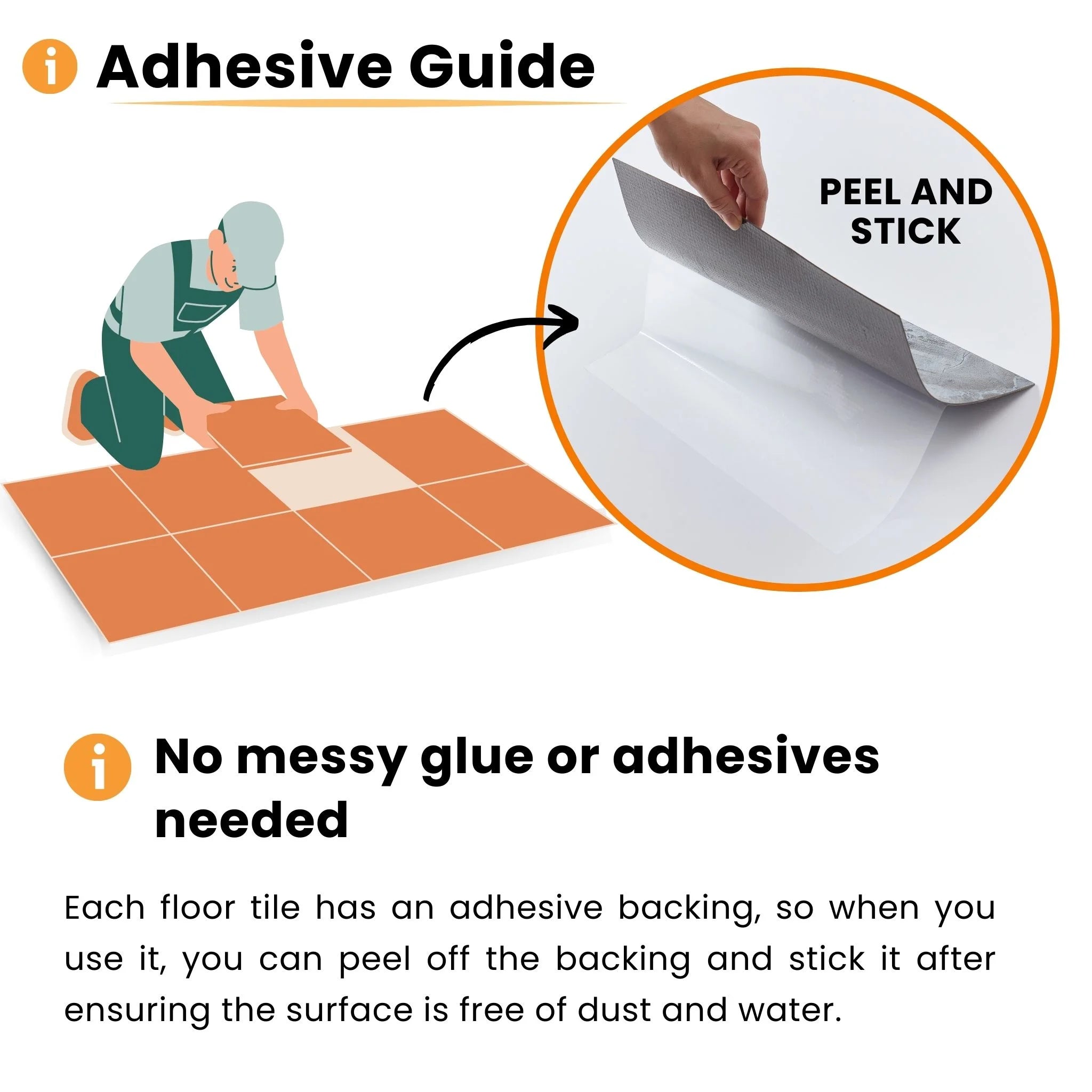 adhesive guide illustration for floor tiles with peel and stick method