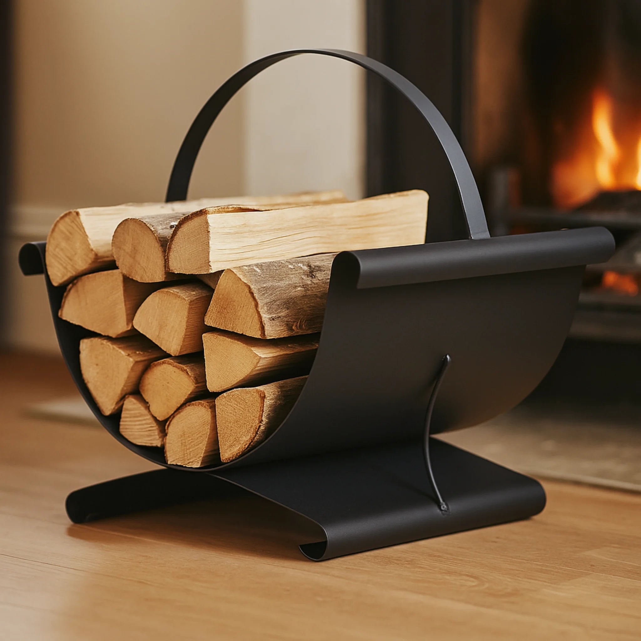 stylish eleganat black firewood basket for fireplace logs