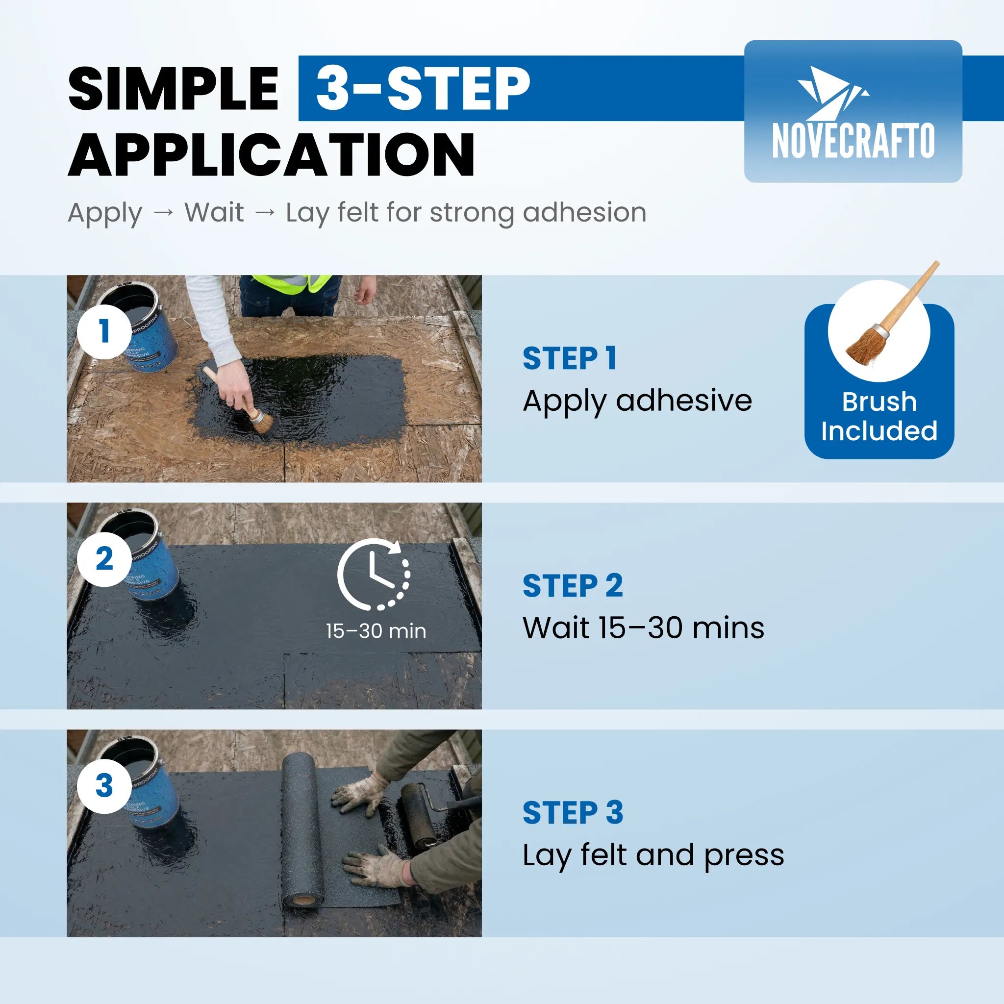 how to apply roofing adhesive three steps