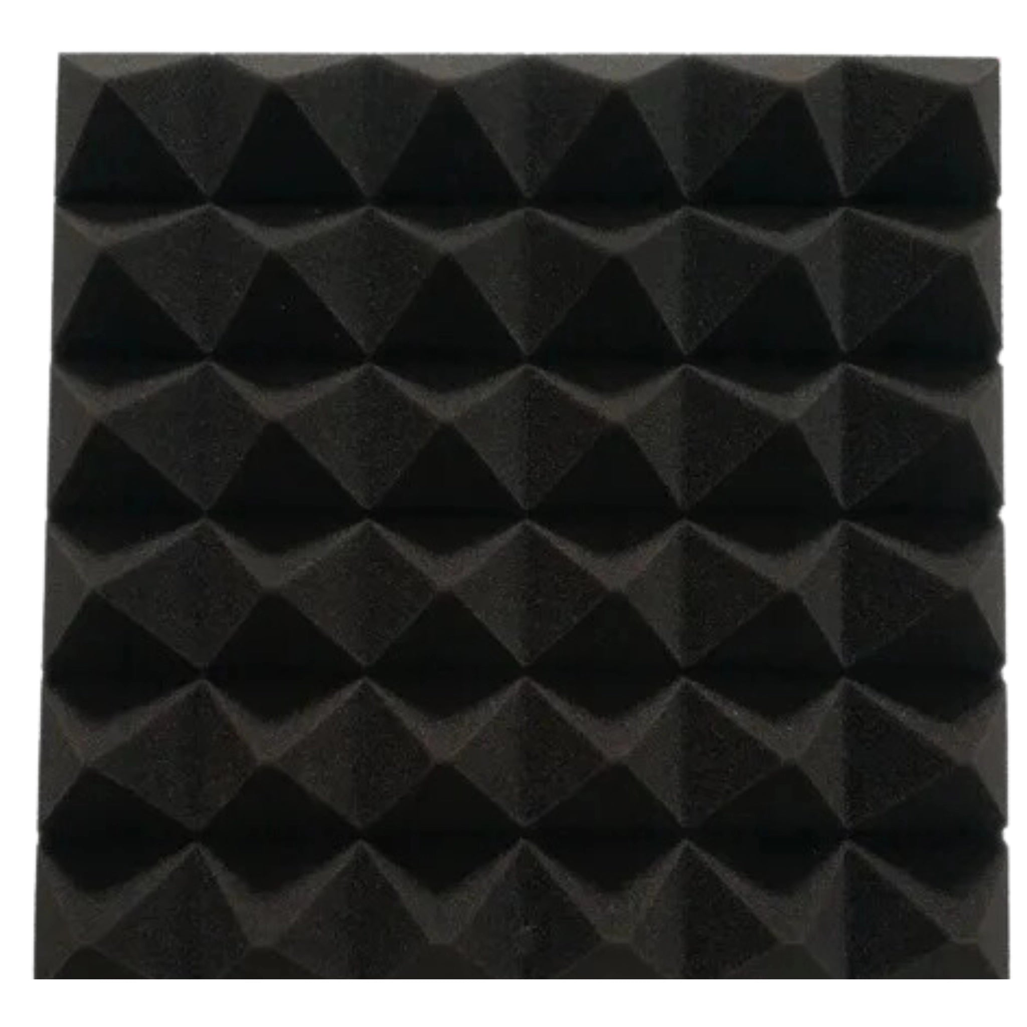 Black acoustic foam panel with pyramid texture for sound absorption