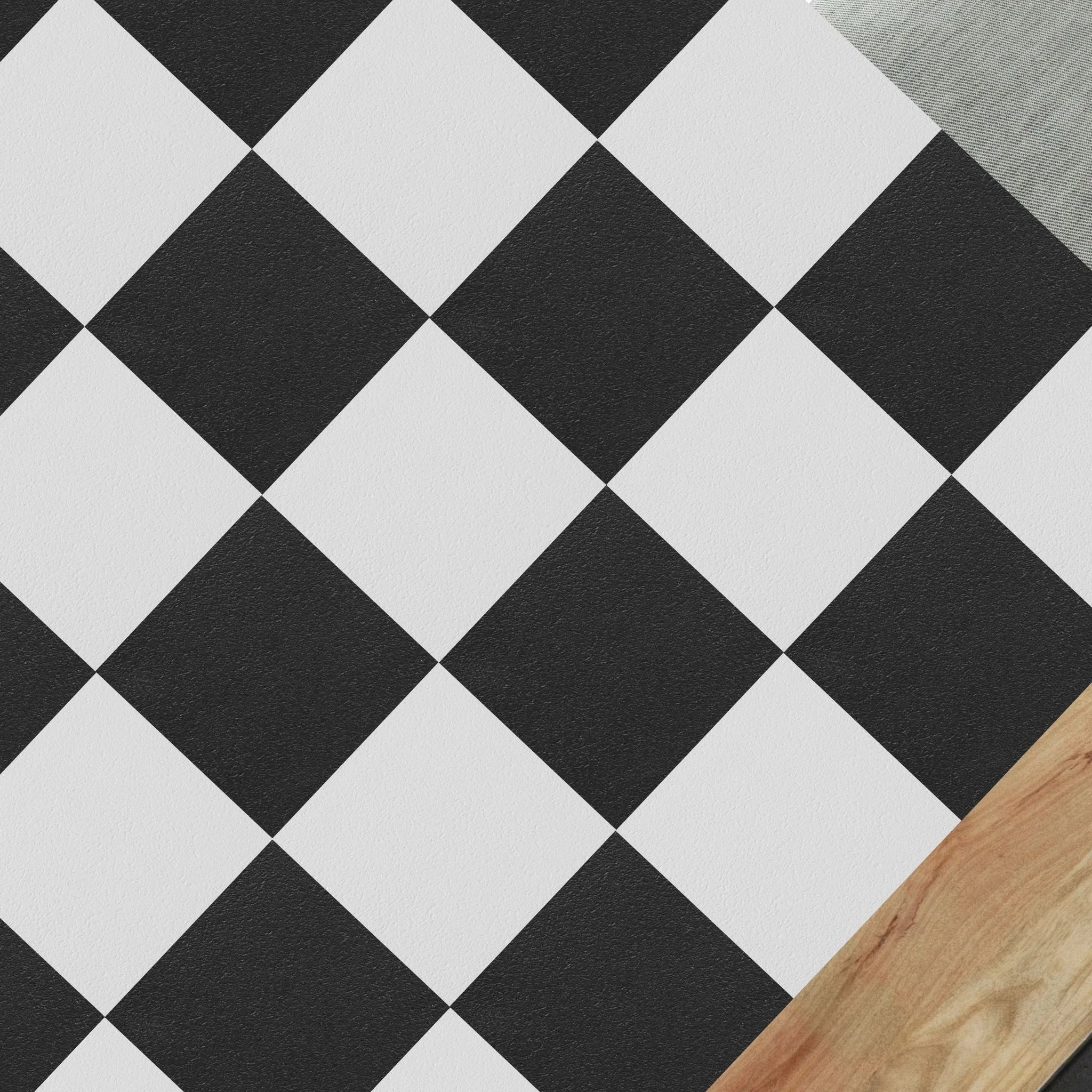 Checkerboard black and white mix in a modern bathroom floor