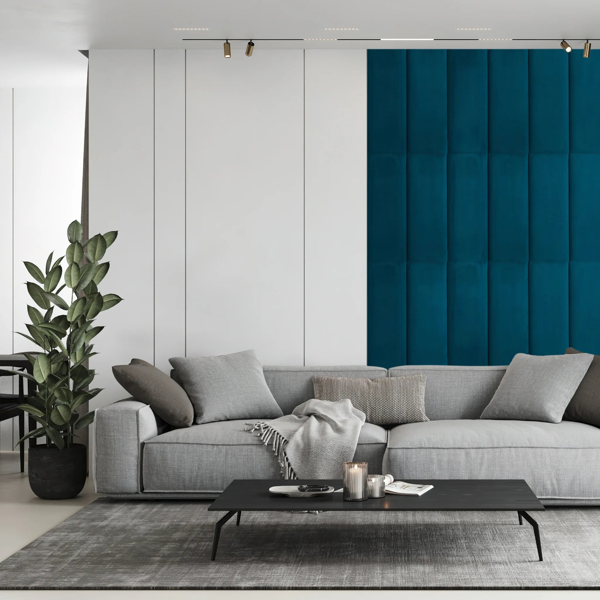 Modern living room featuring mixed colours 3D wall panels