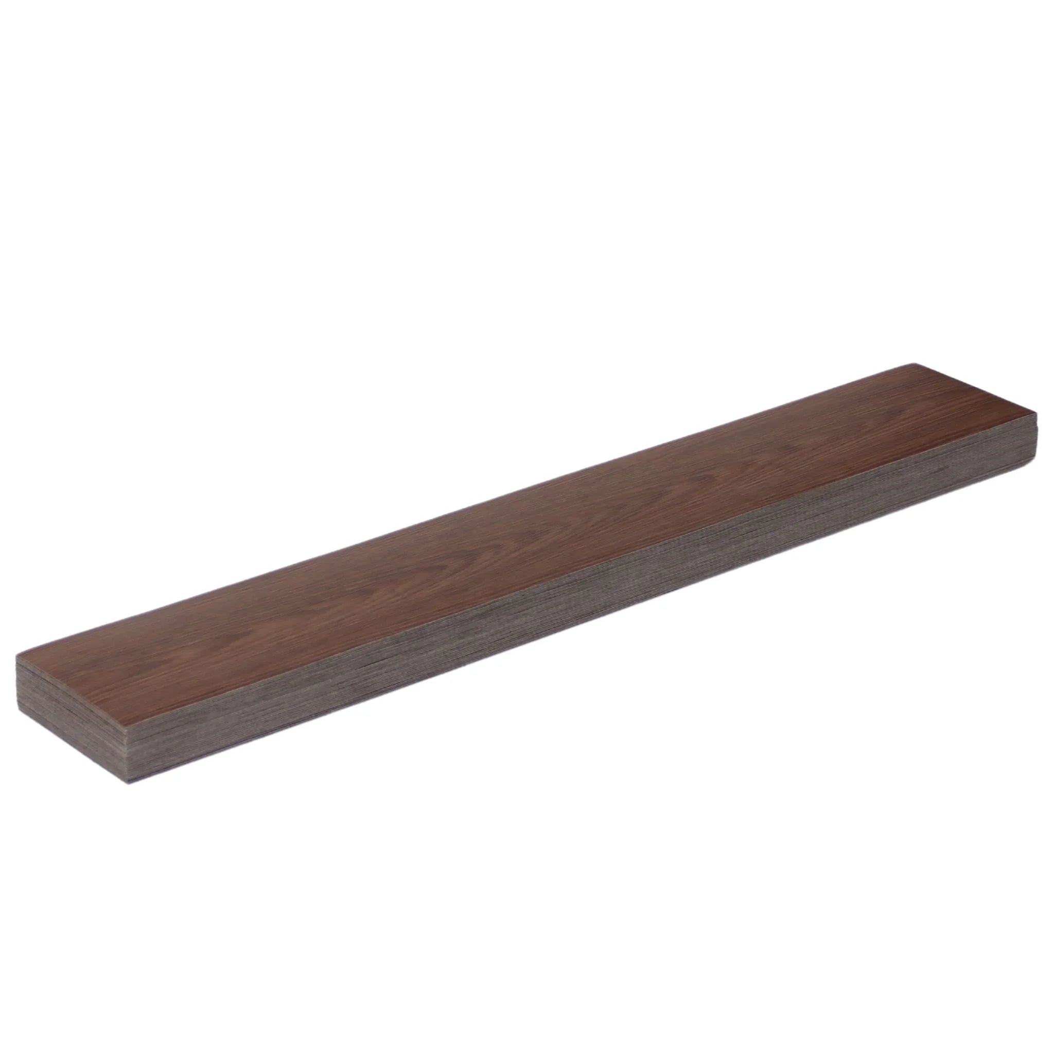 single wood-effect vinyl floor plank showcasing brown with dark edges