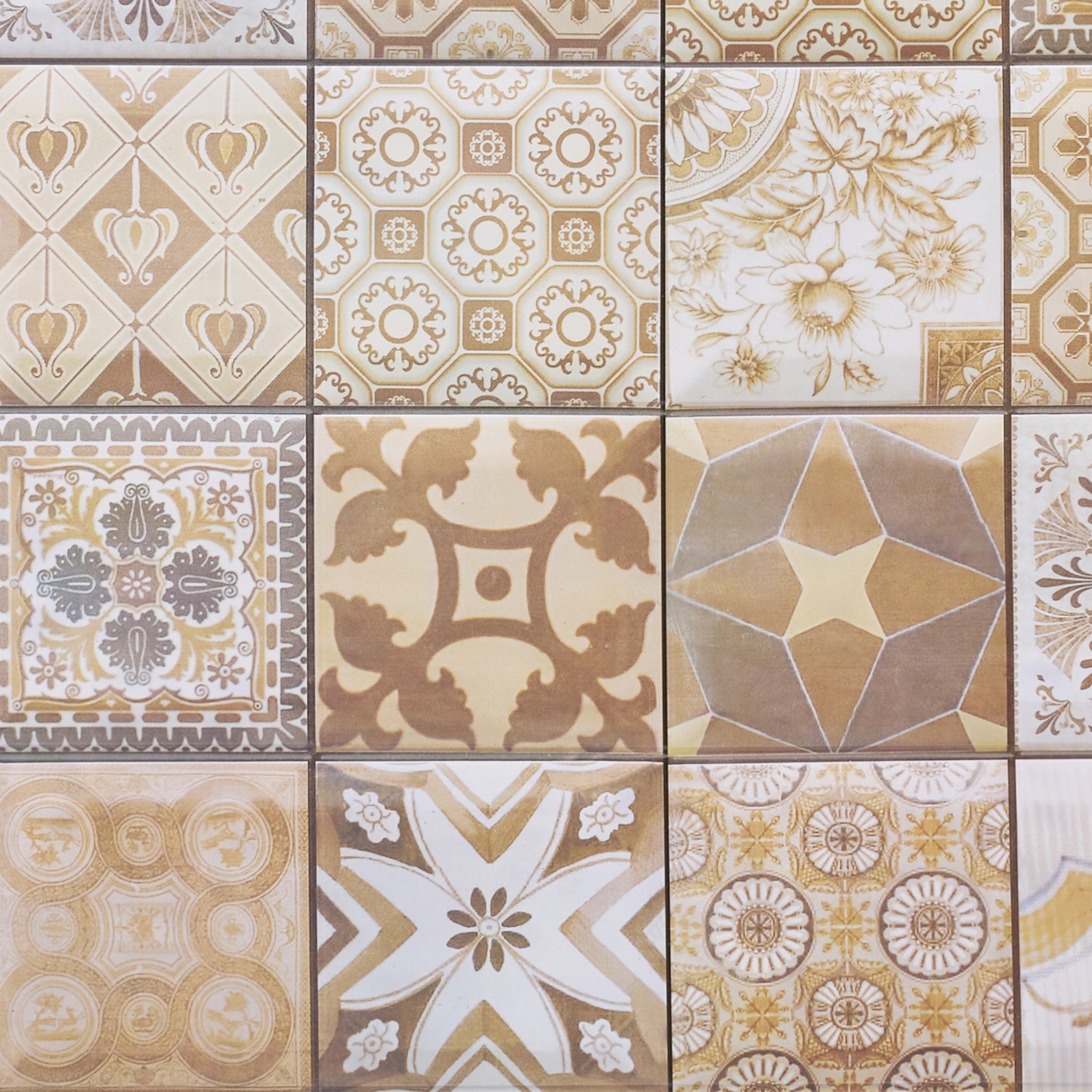 Close-up of brown wall panel with geometric designs