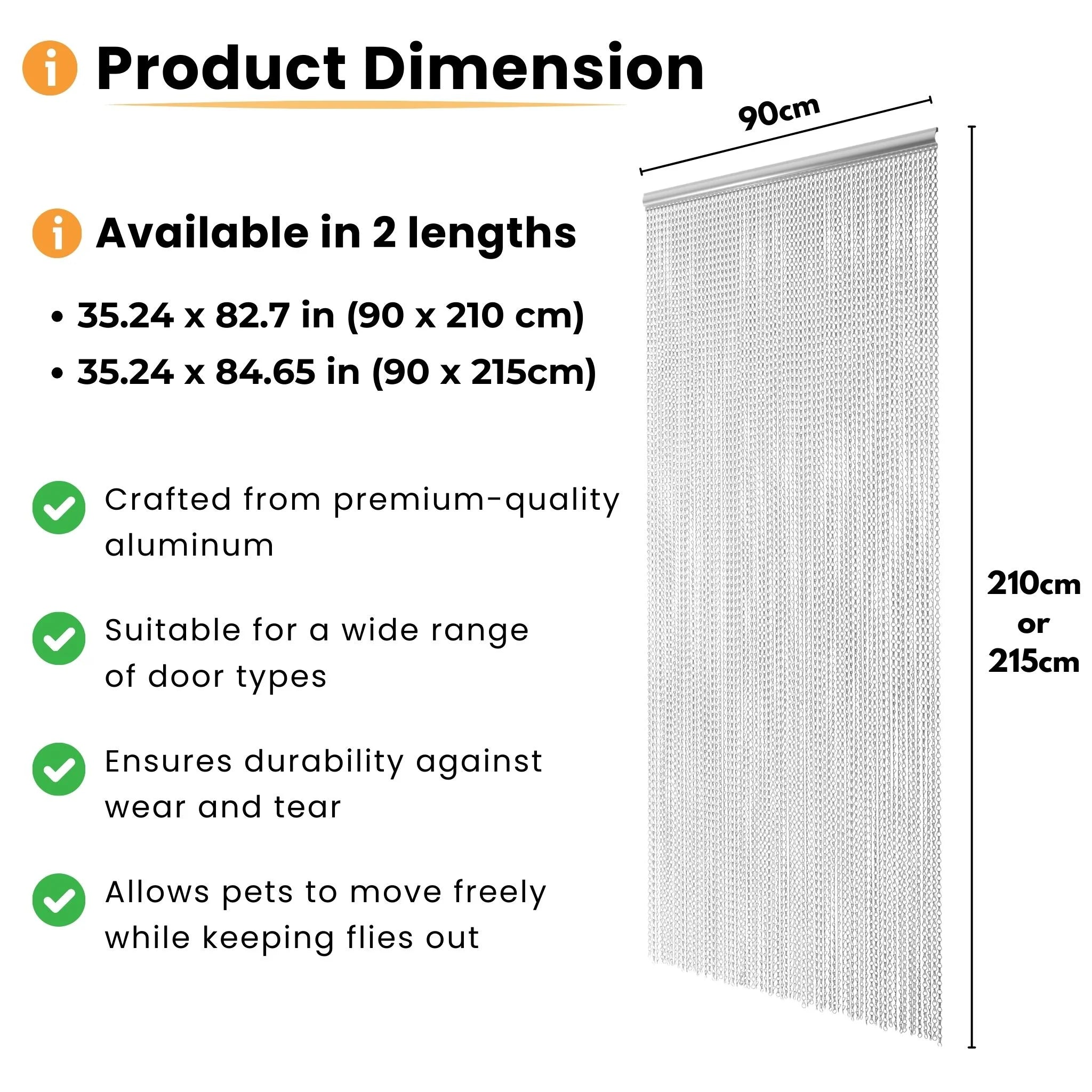 Measuring guide for metal fly curtain two sizes