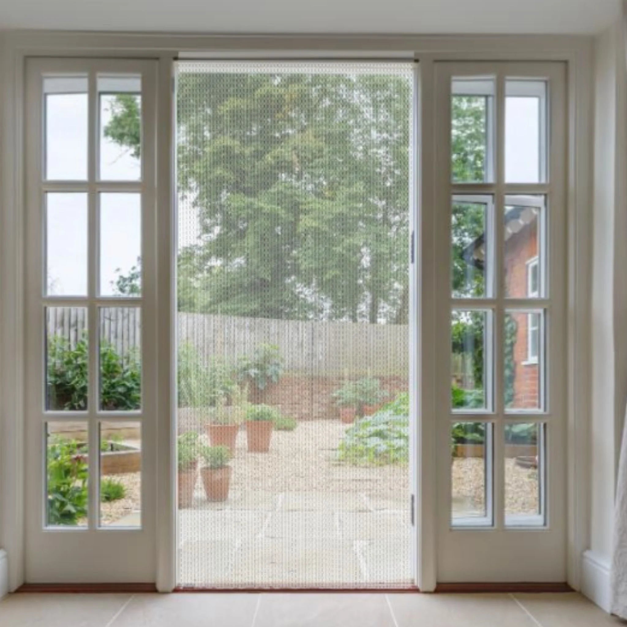 Chain curtain door fly screens in interior doorway
