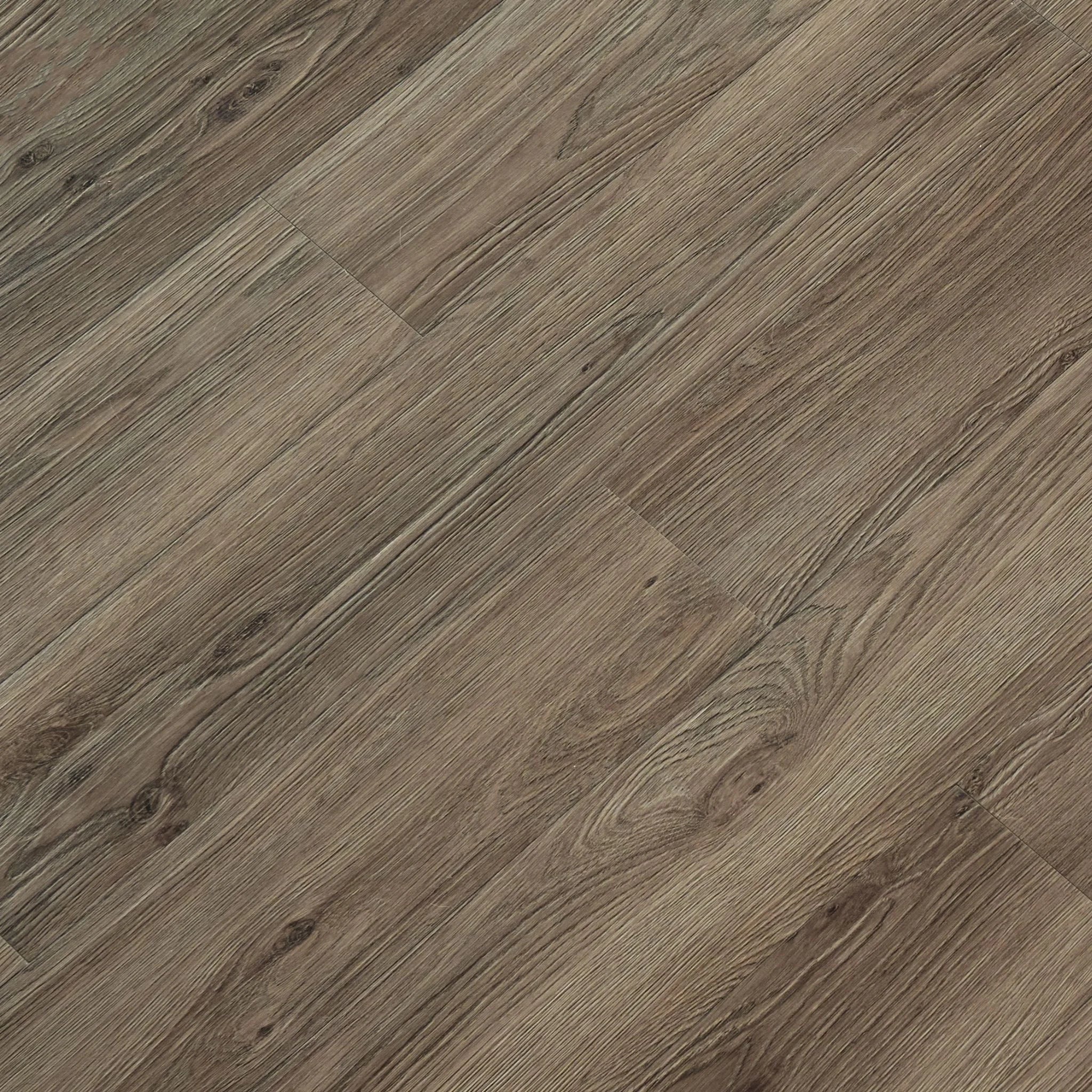 close-up of a wood-effect vinyl plank in dark brown