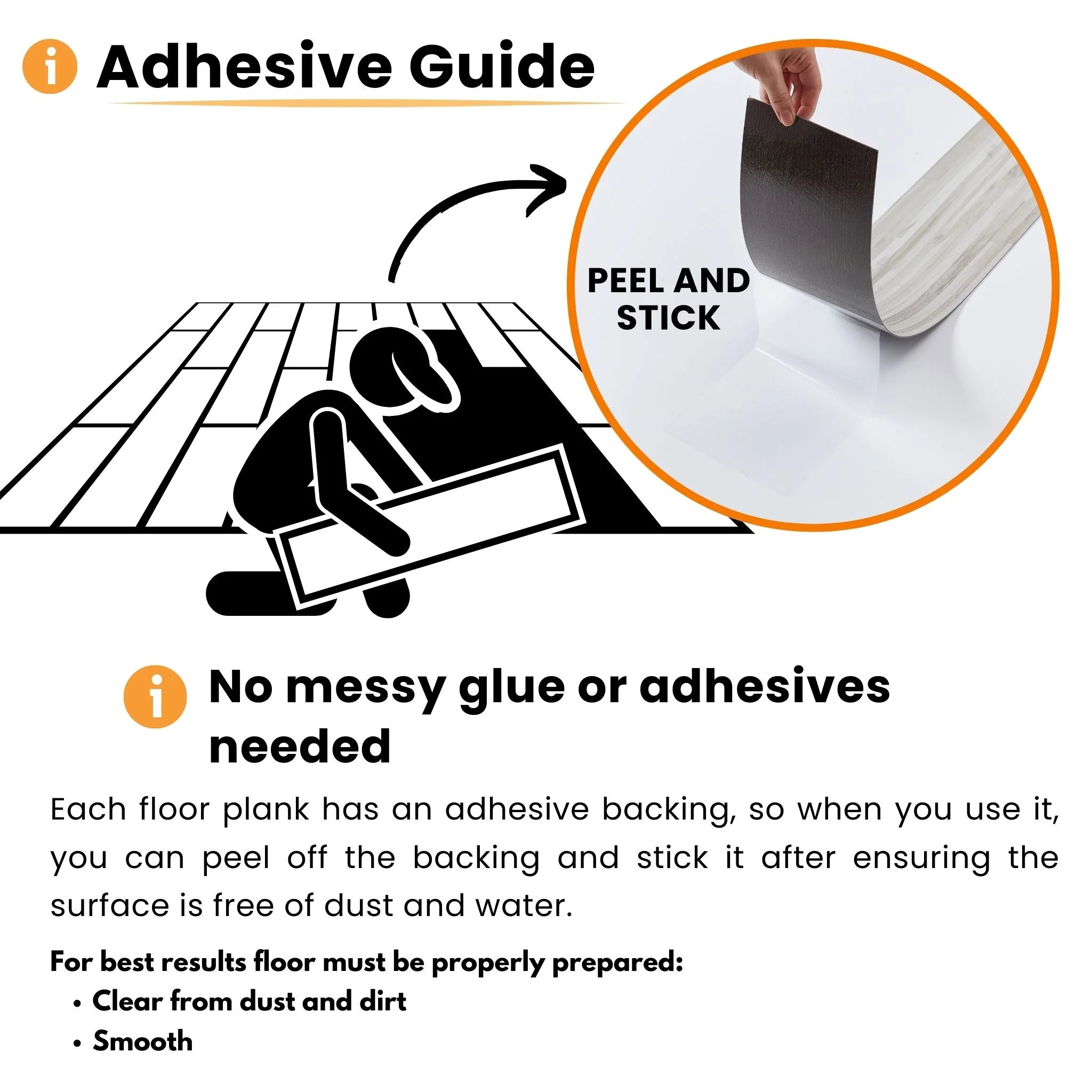 adhesive guide illustration for floor tiles with peel and stick method