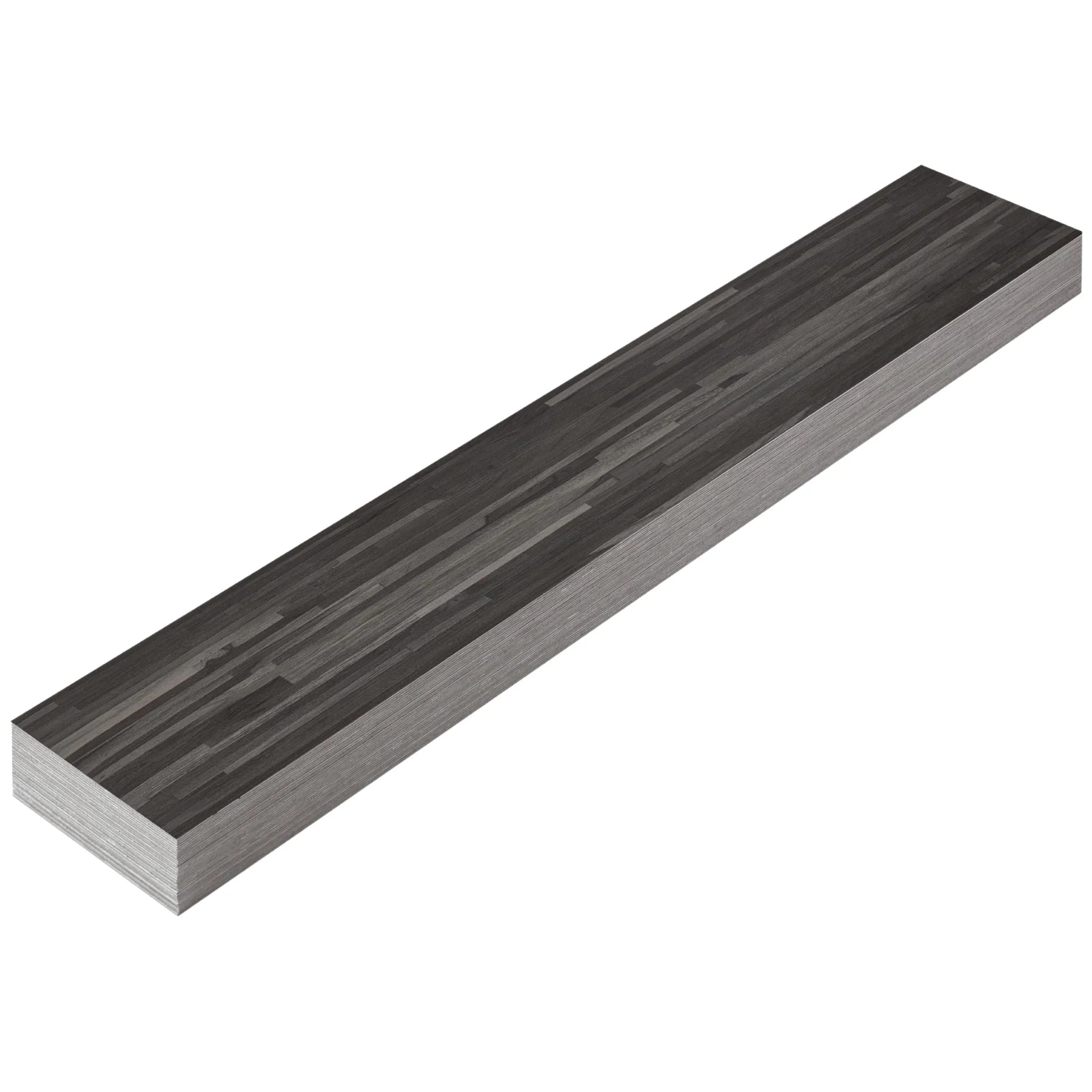 single wood-effect vinyl floor plank showcasing striped dark grey shades