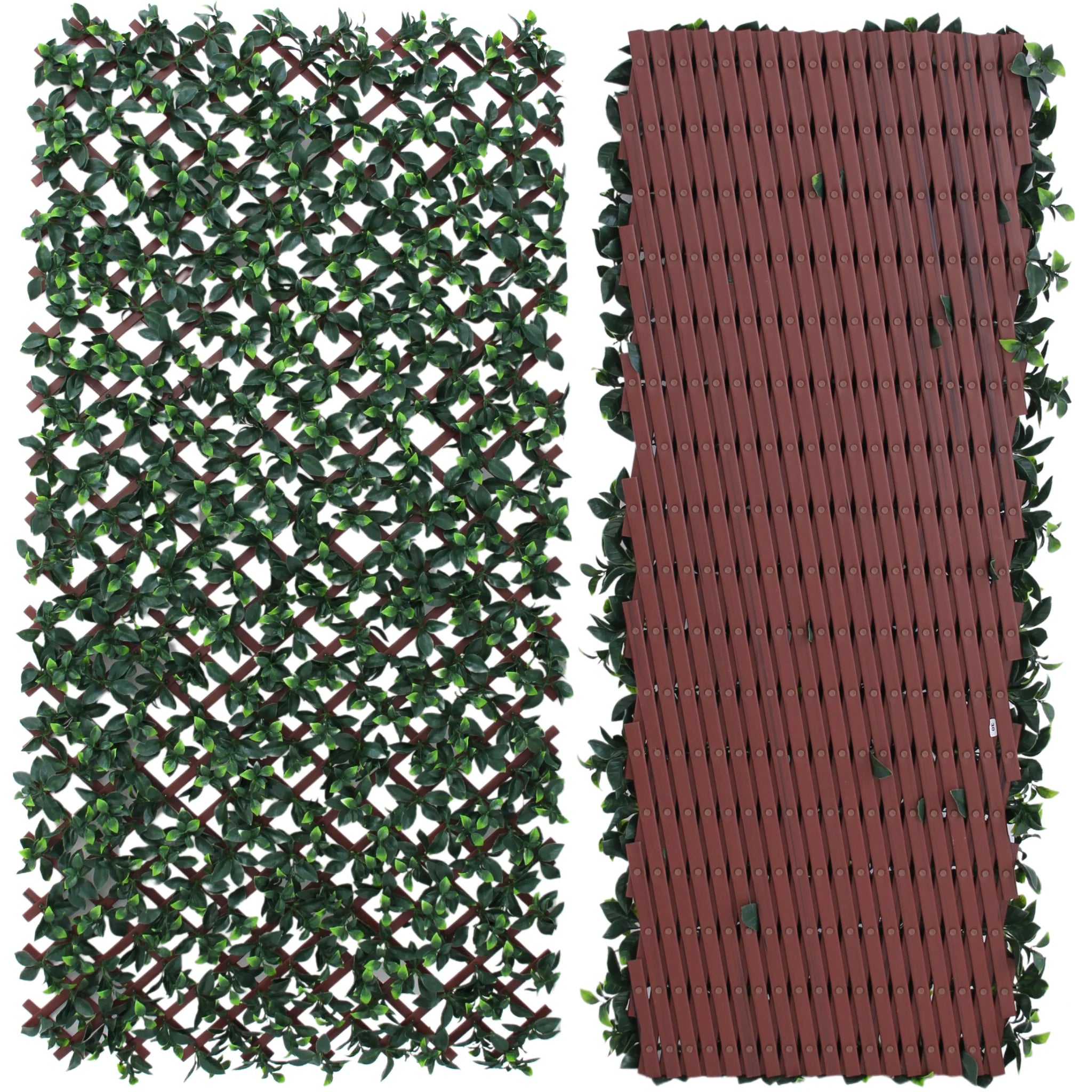 full size front and back expanding privacy screen with faux leaves