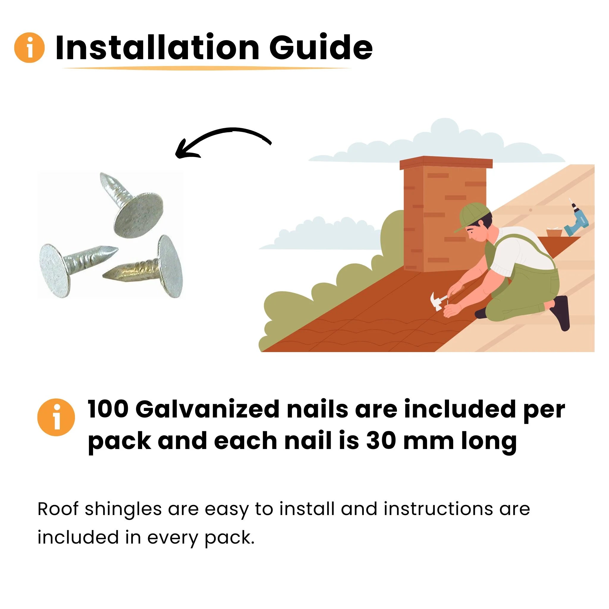 installation guide with nails and person installing shingles