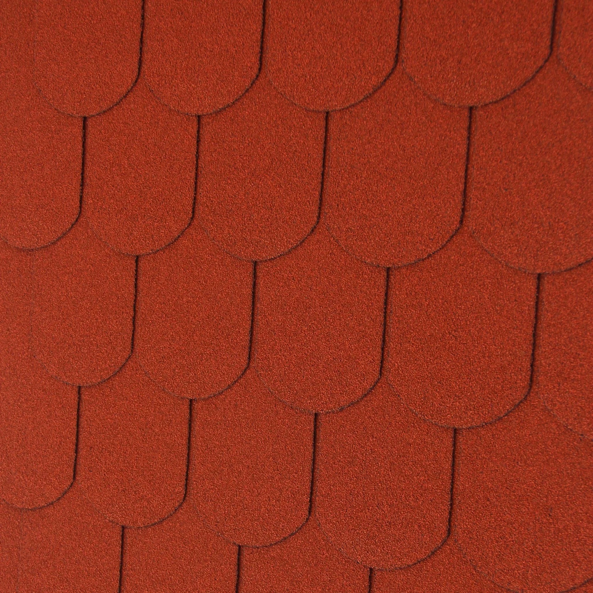 close-up of red fish scales shape roofing shingles