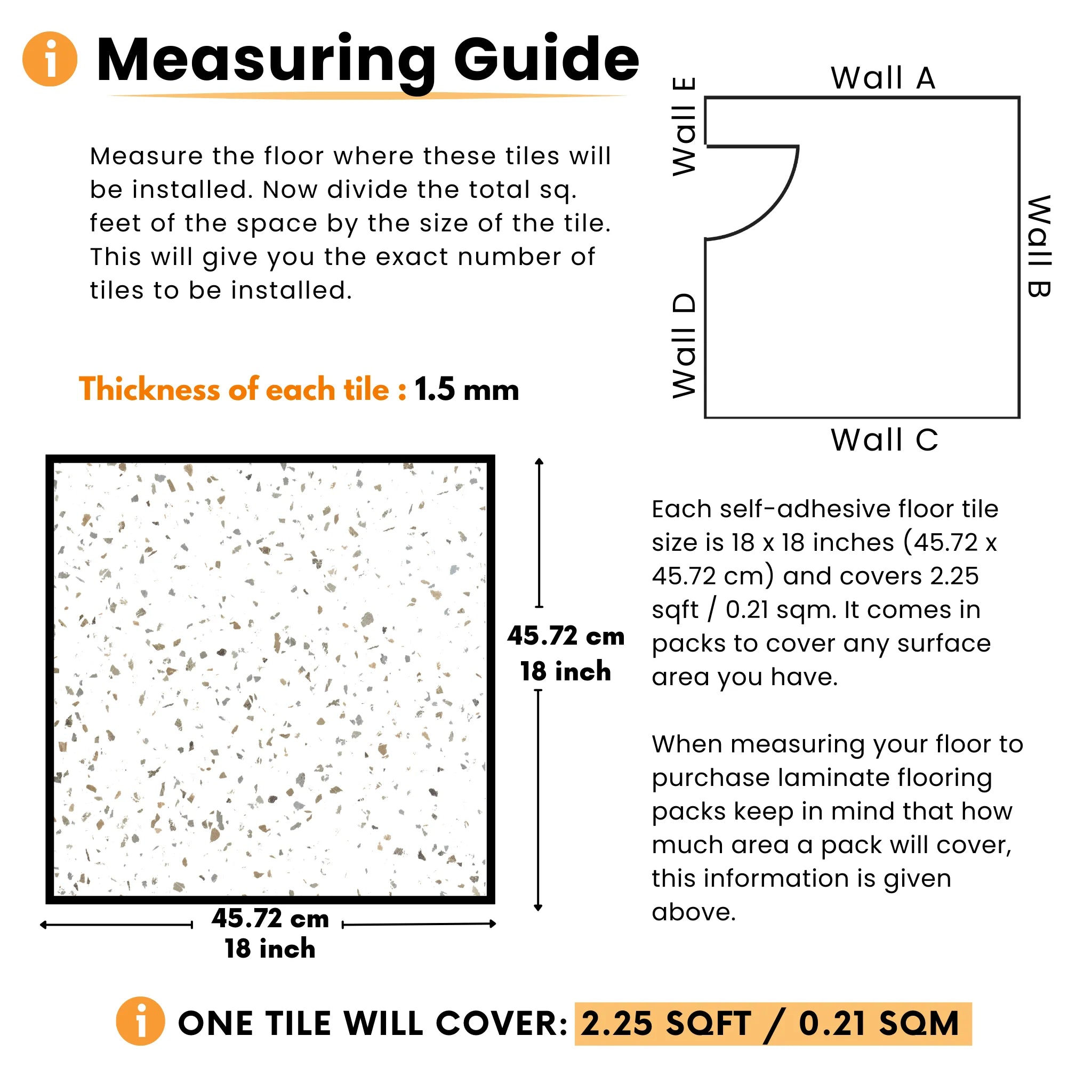  Measuring guide for self-adhesive floor tiles installation