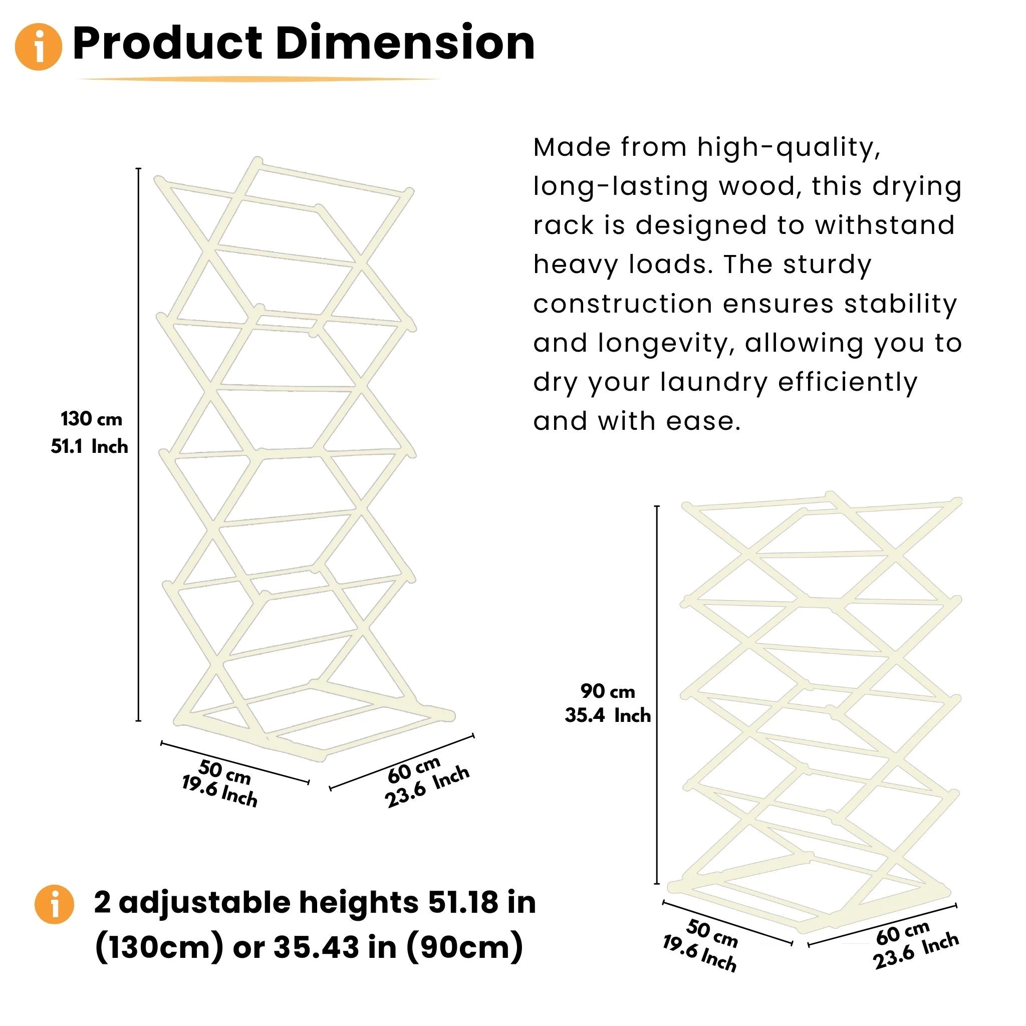 Wooden laundry drying rack product dimension guide