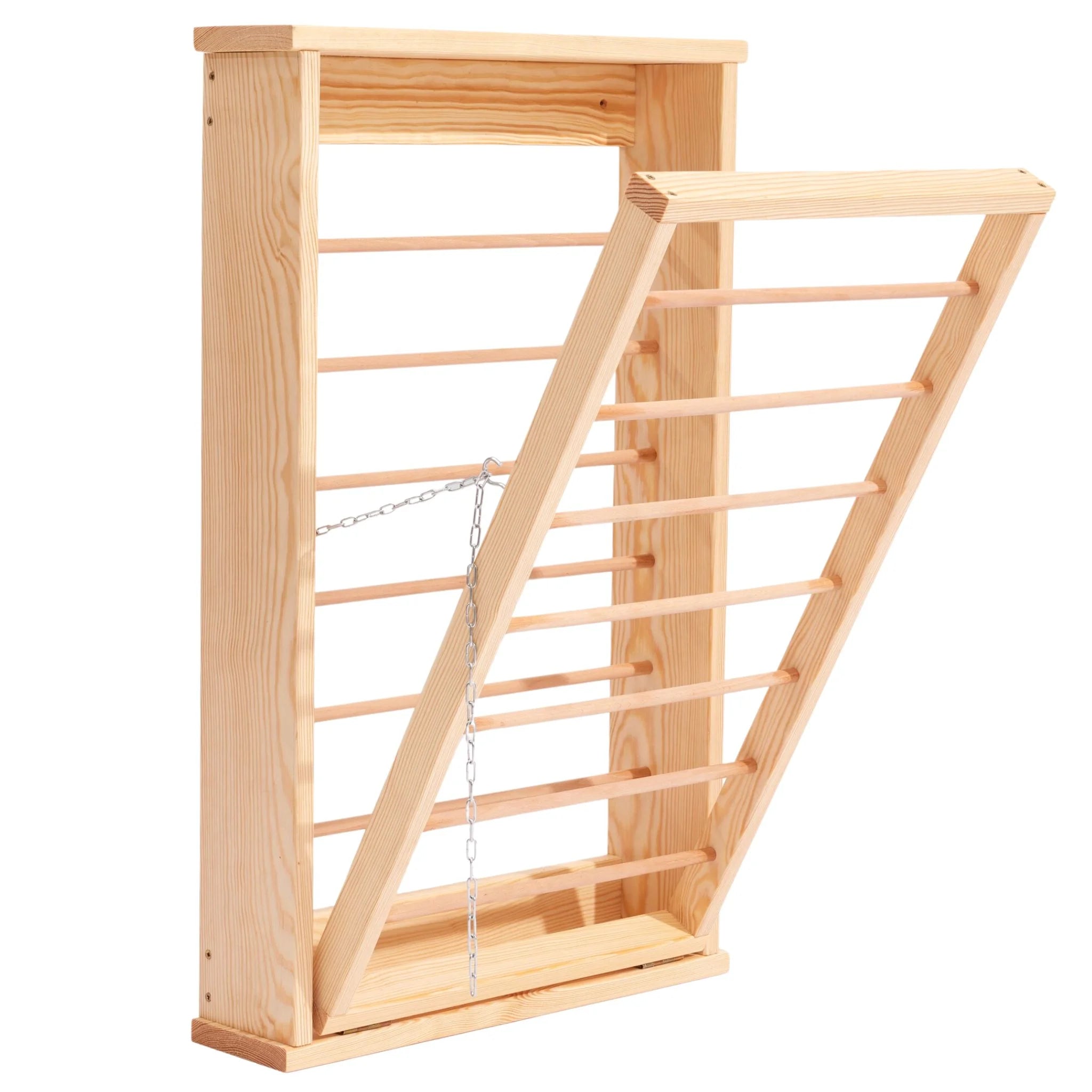 Foldable Wall Mounted Laundry Drying Rack Wood with Double Side Rail