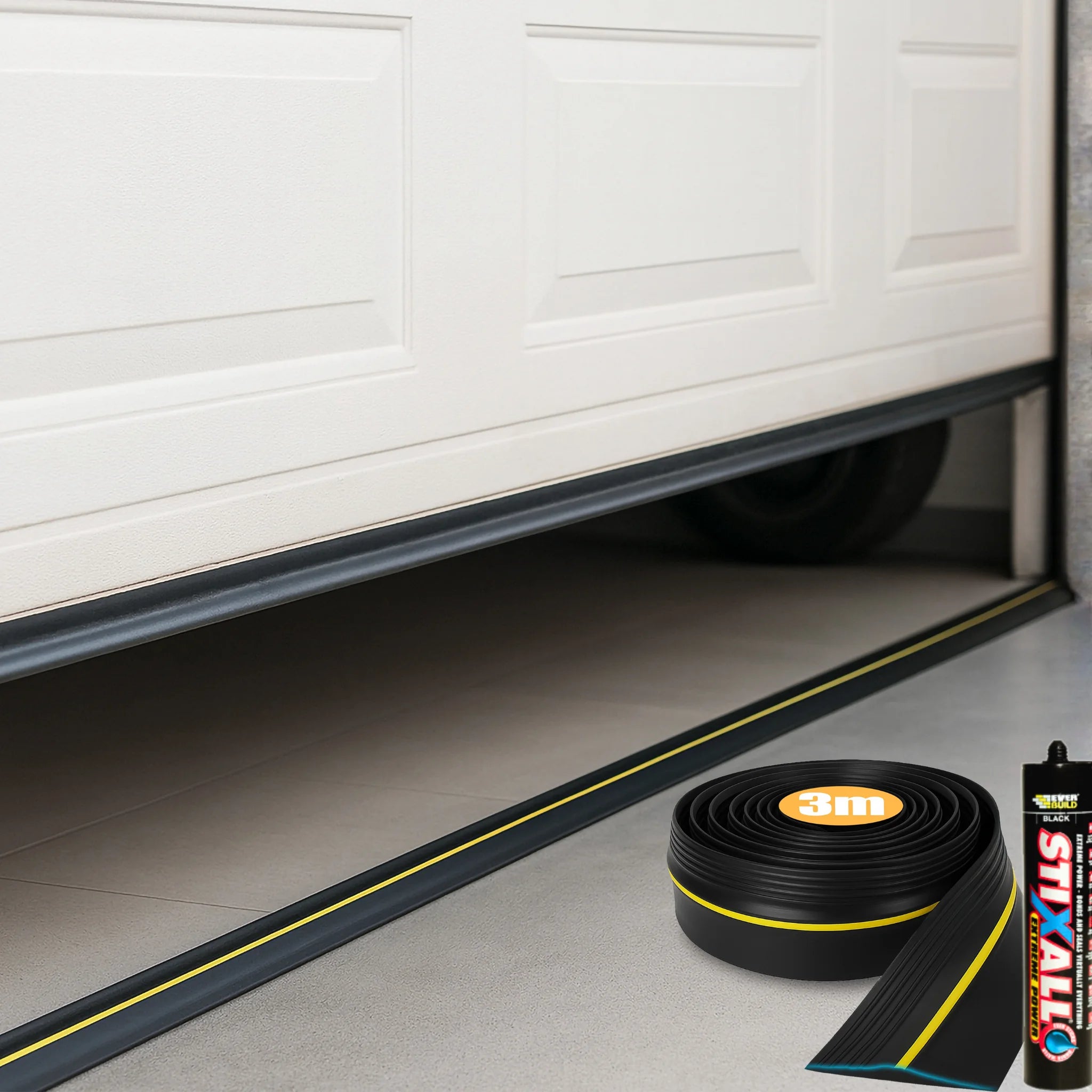 Garage door bottom seal strip with adhesive kit