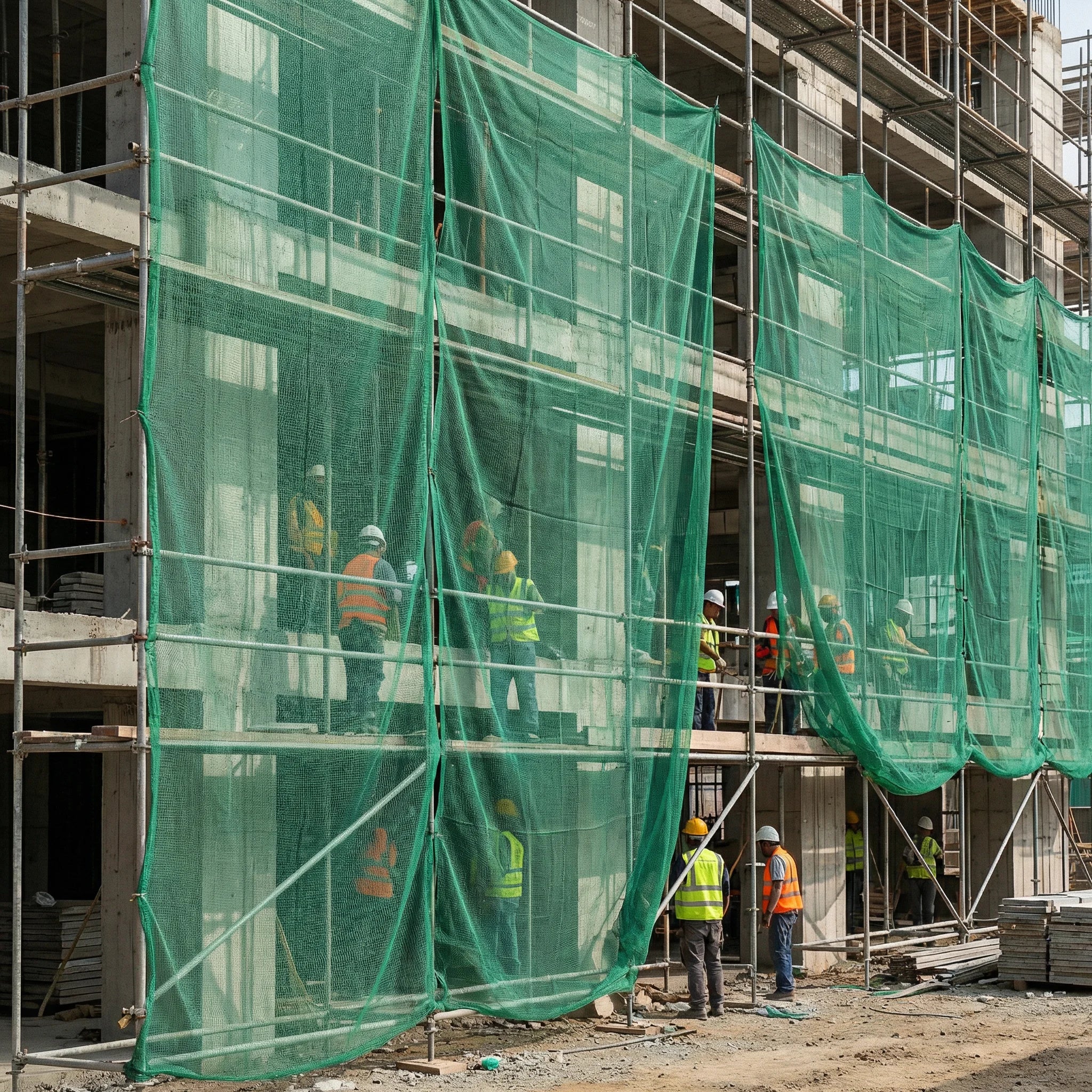 Debris netting installed on construction site