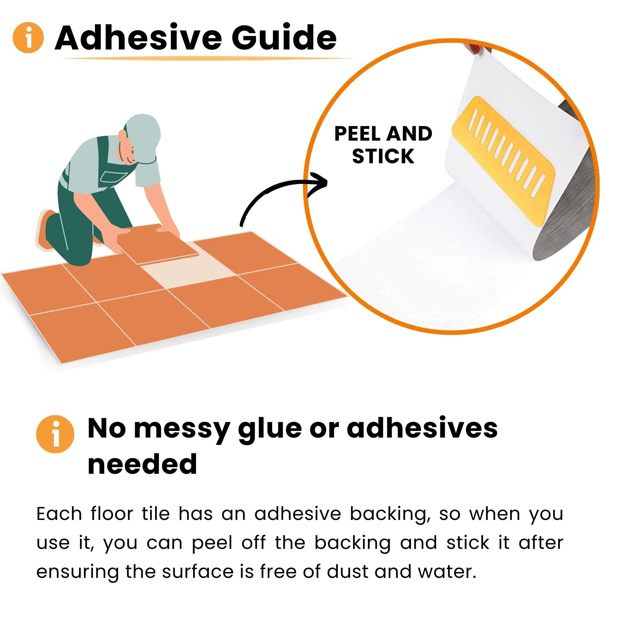 adhesive guide illustration for floor tiles with peel and stick method