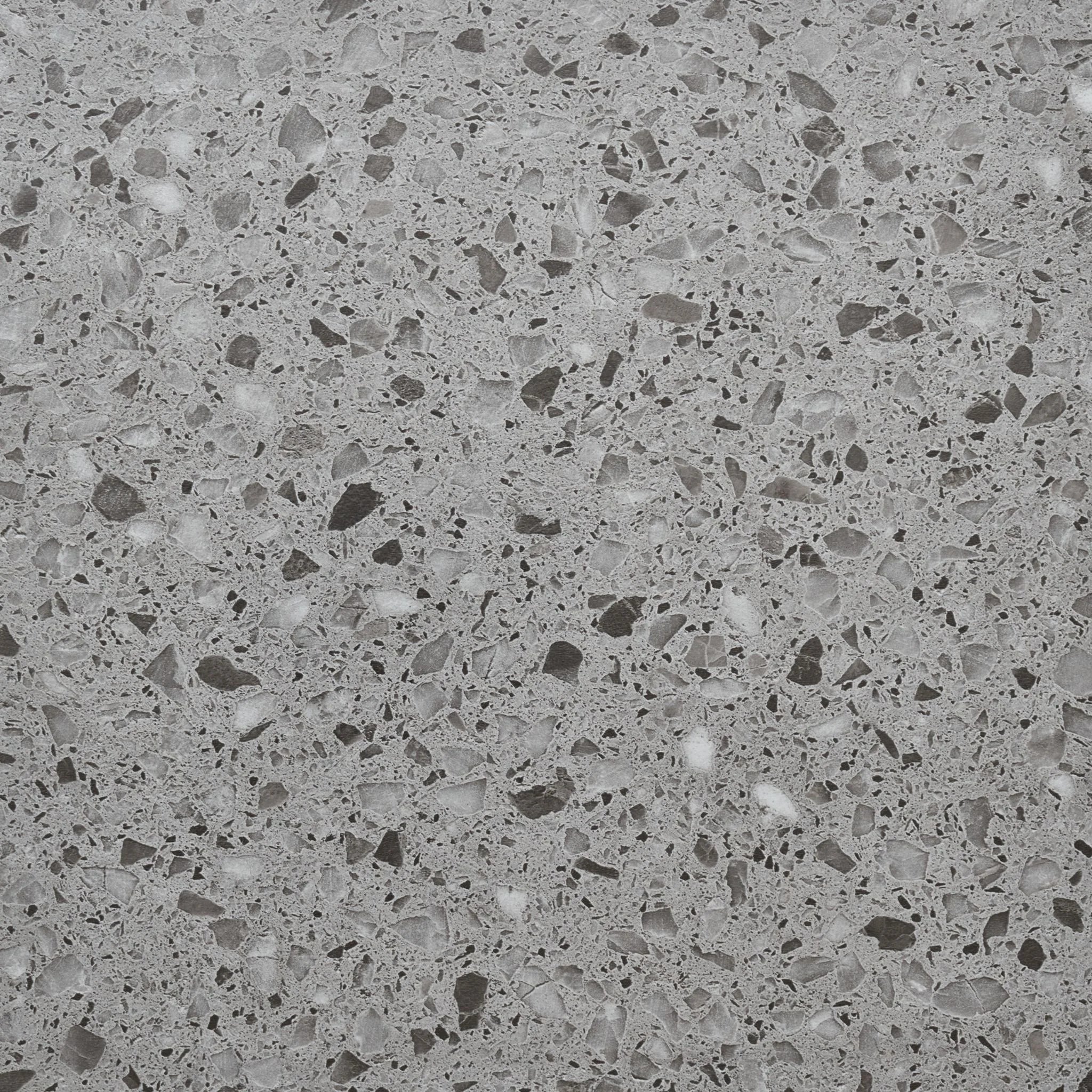 close-up of a concrete-effect vinyl plank in grey marble tile