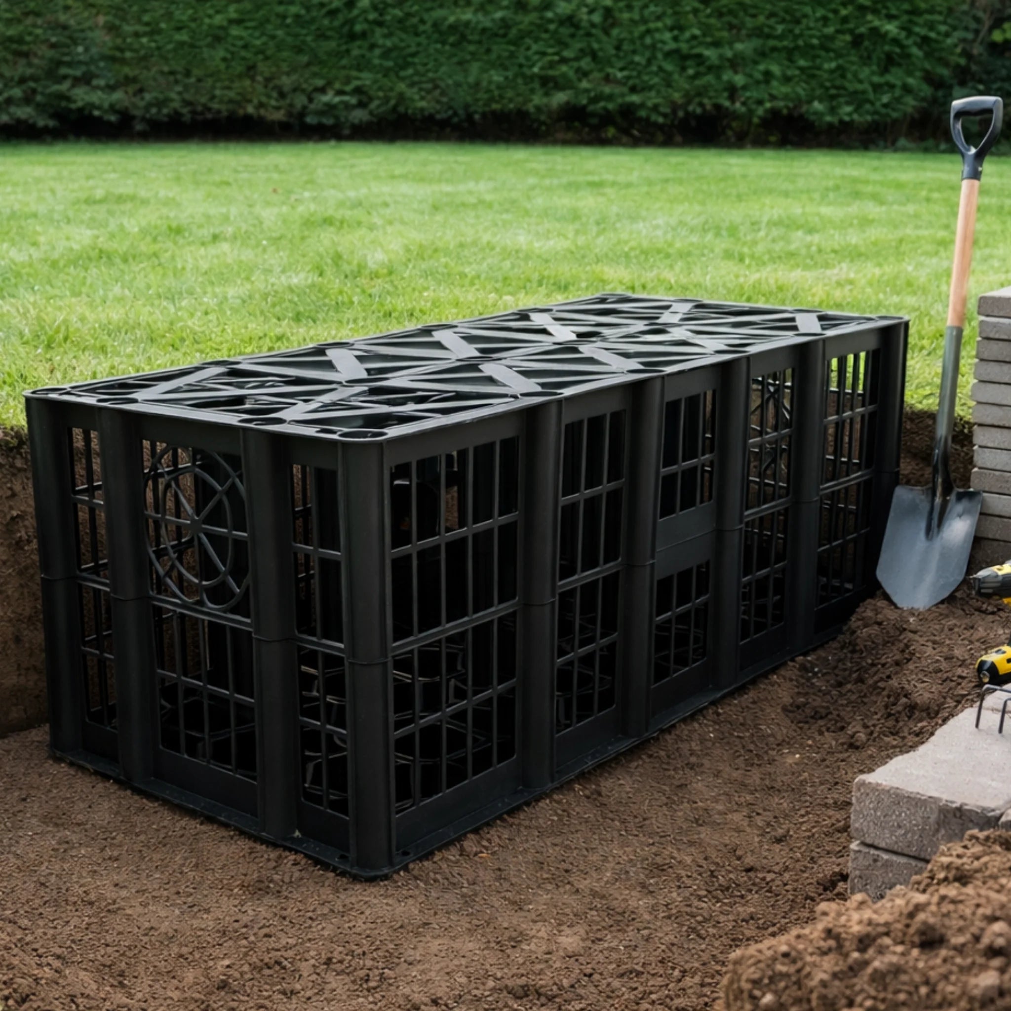 Modular soakaway crates stabilising the ground