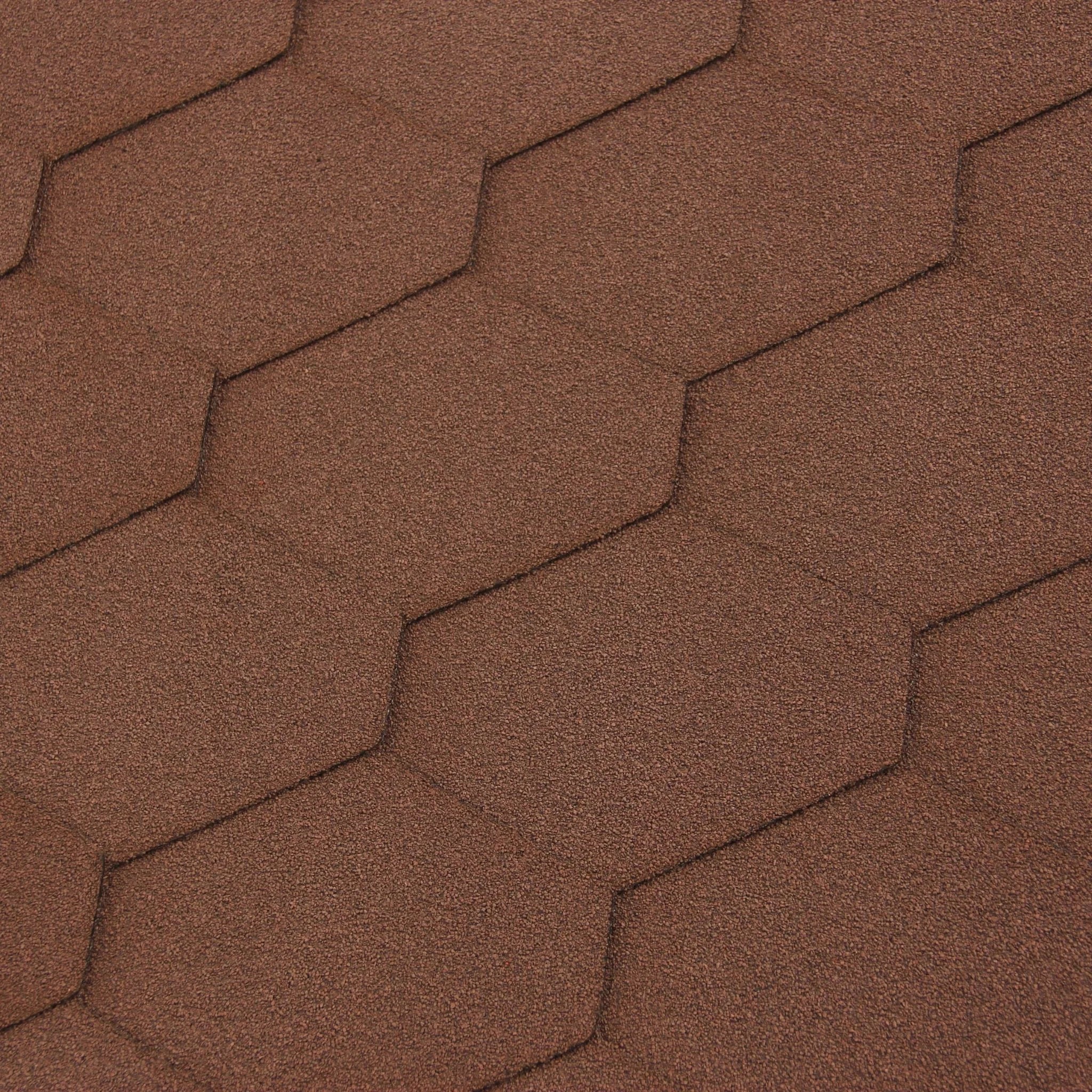 close-up of brown hexagonal roofing shingles