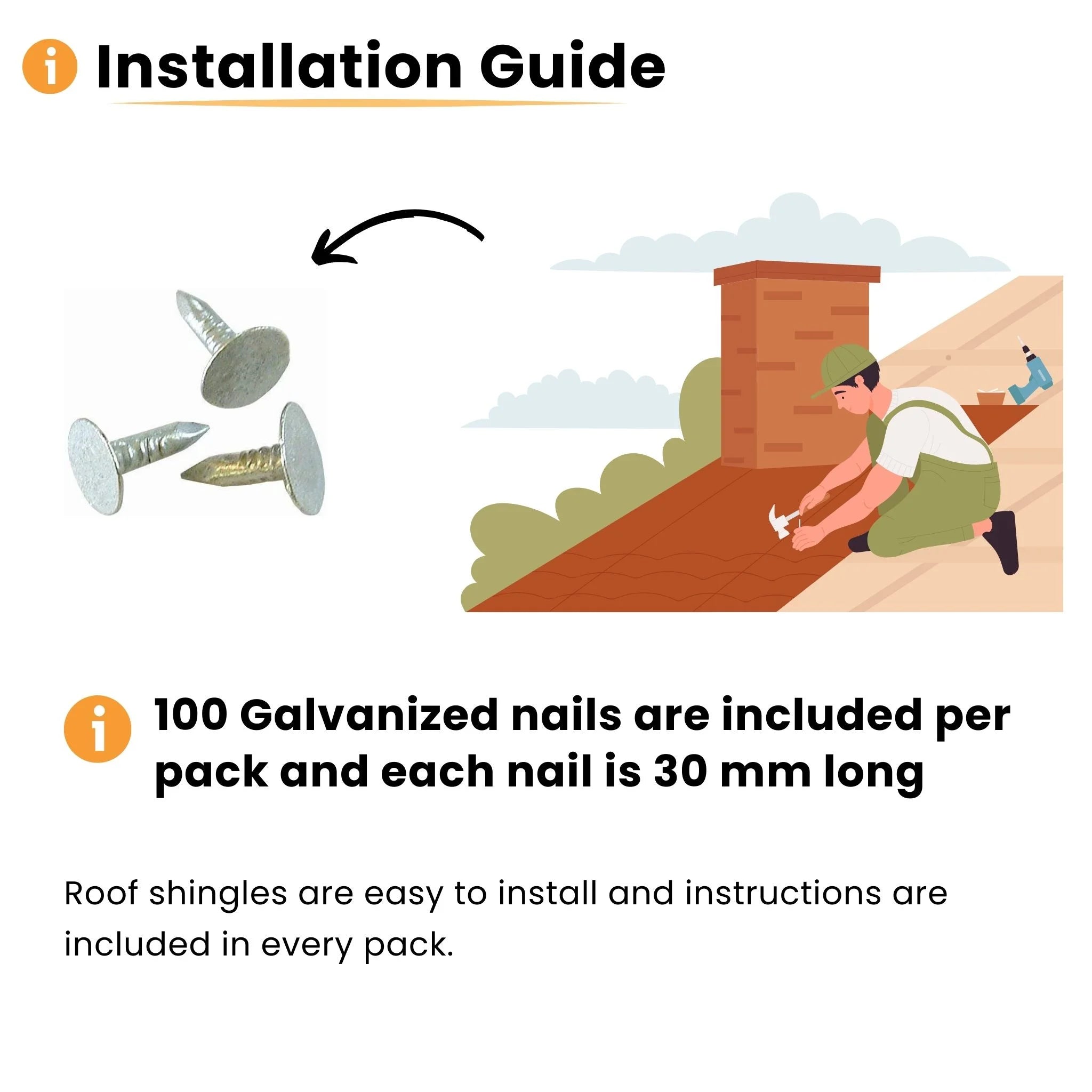 installation guide with nails and person installing shingles