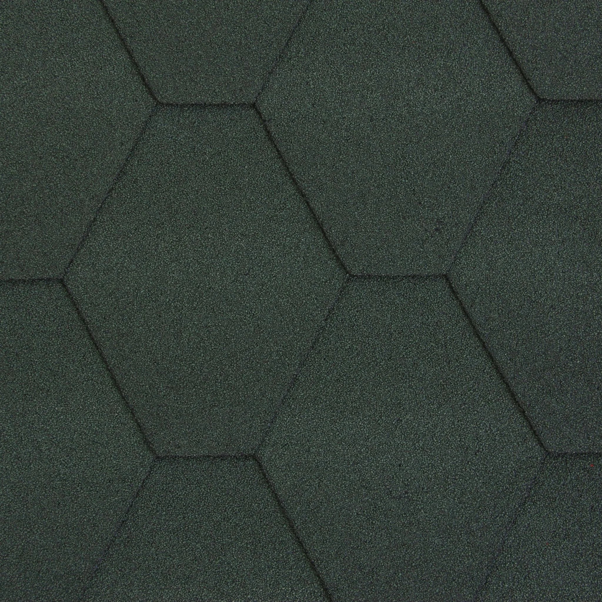 close-up of green hexagonal roofing shingles