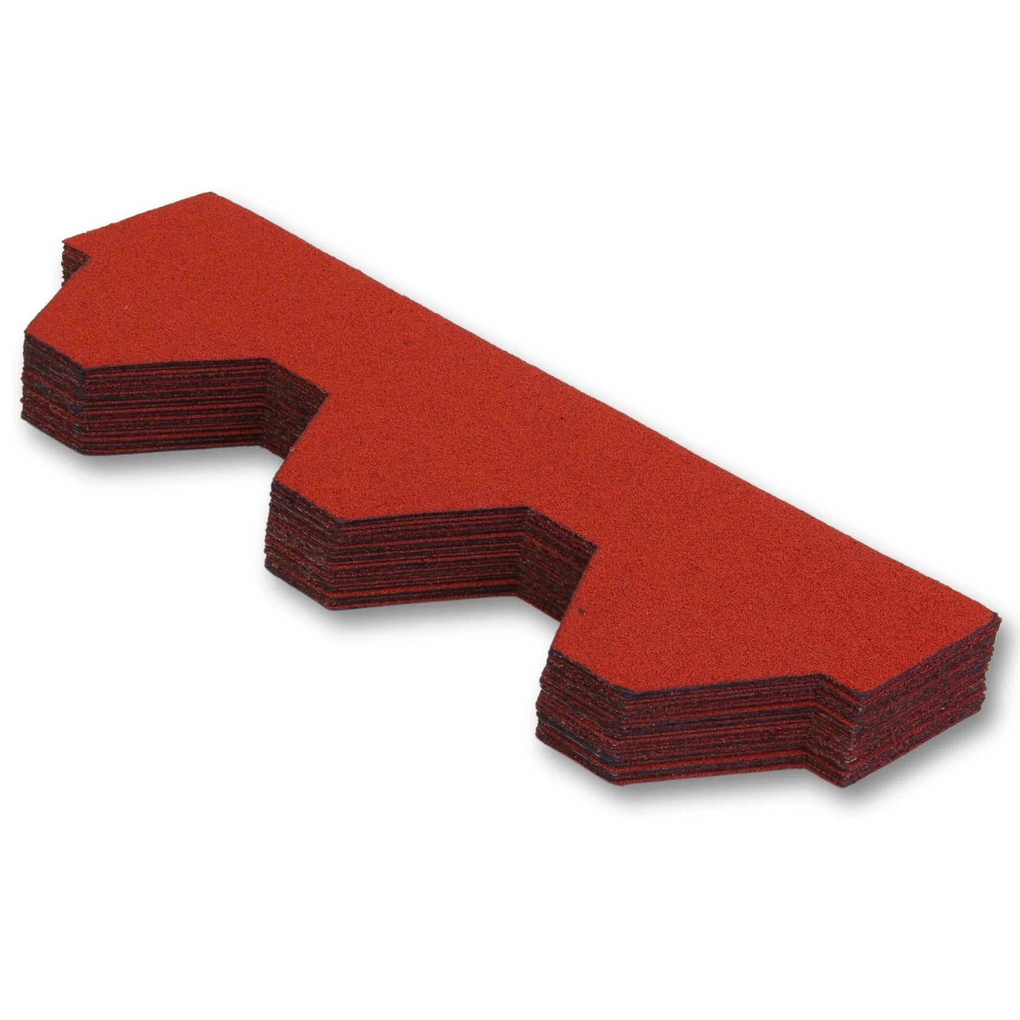 stack of red shingle pieces in hexagonal shape