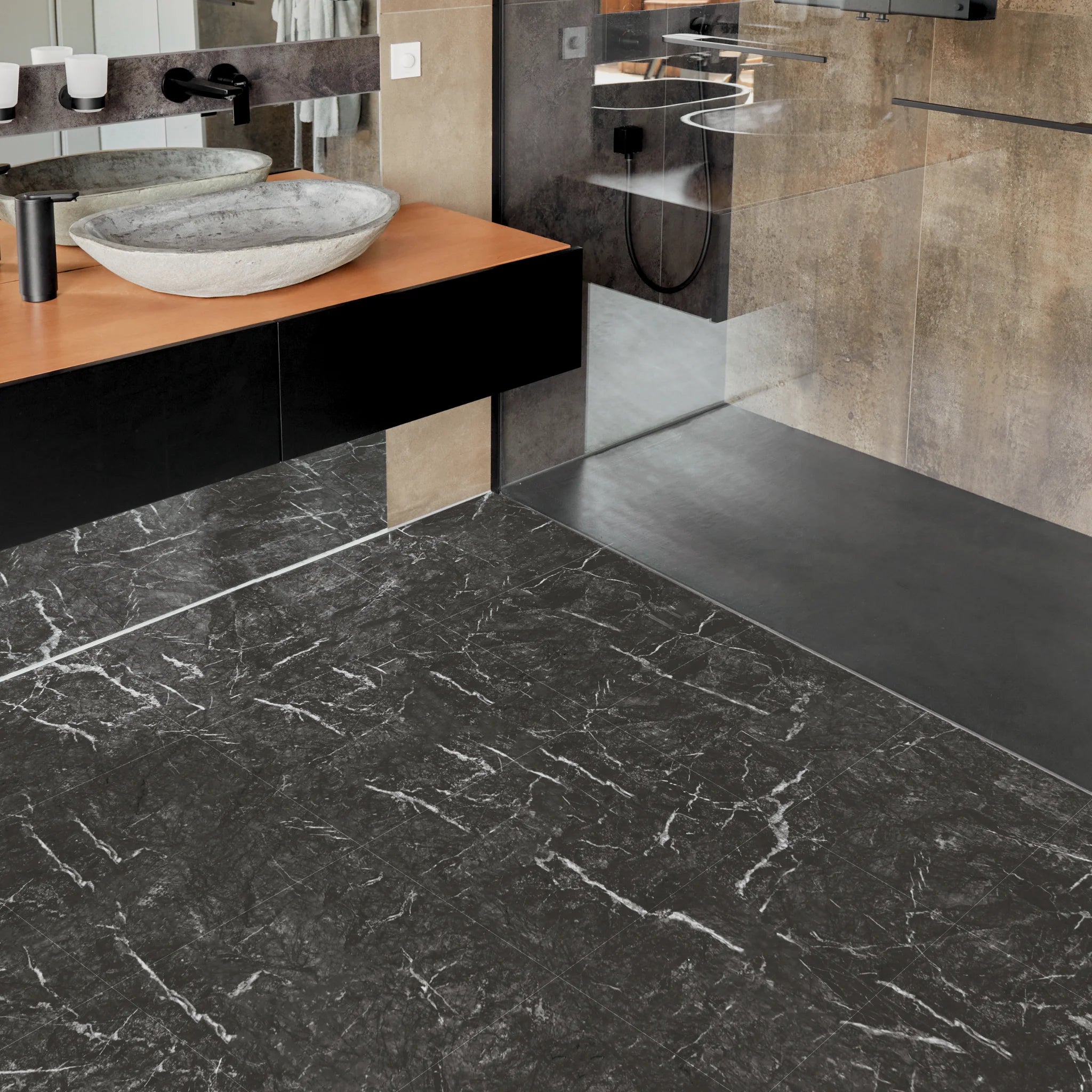 Large Rectangular Self-Adhesive Vinyl Floor Tiles – Black Marble