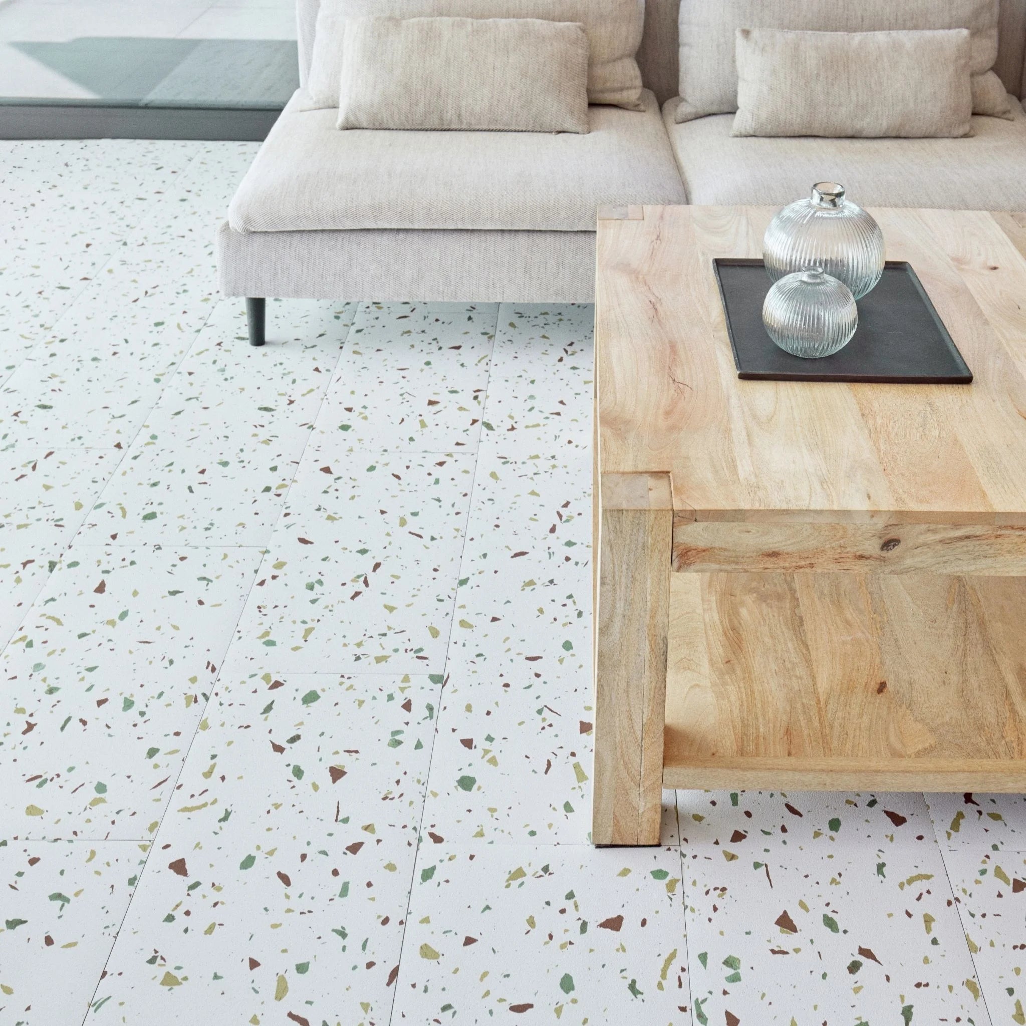 close-up of large rectangular terrazzo tile pattern