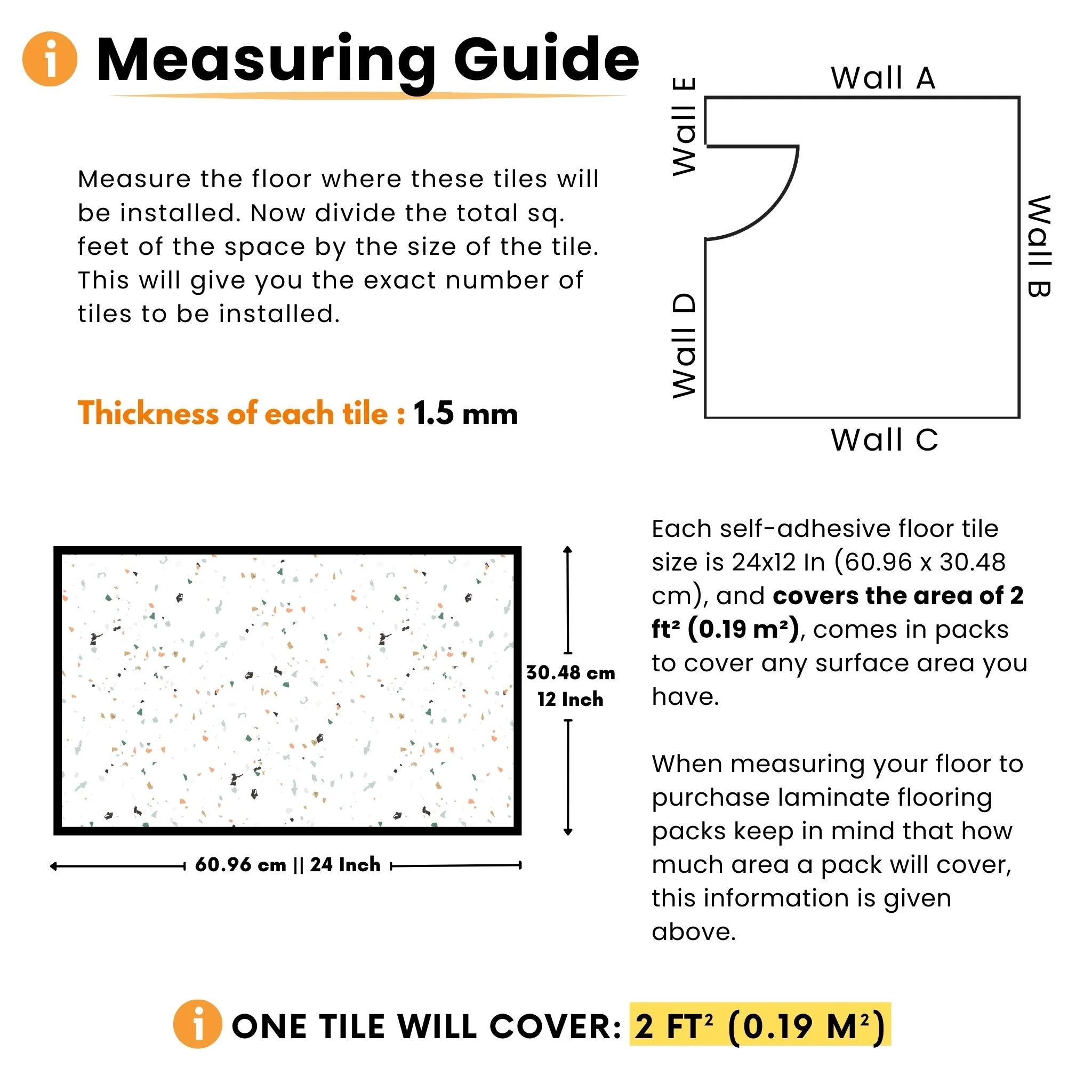 measuring guide for large rectangular terrazzo tiles