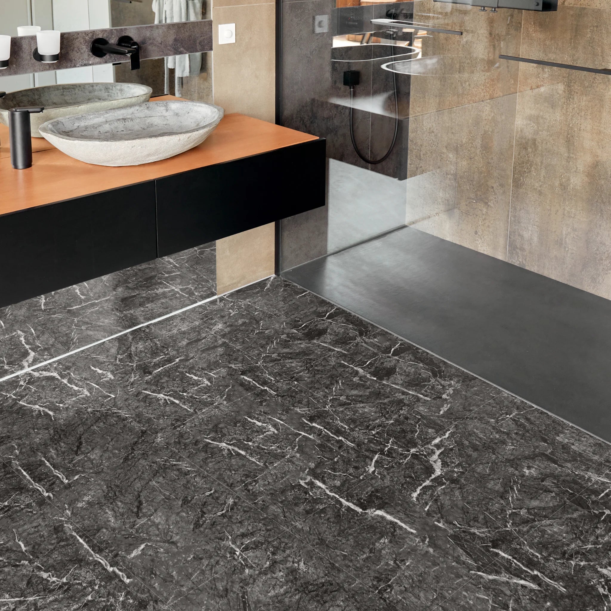 Square Self-Adhesive Vinyl Floor Tiles bathroom view