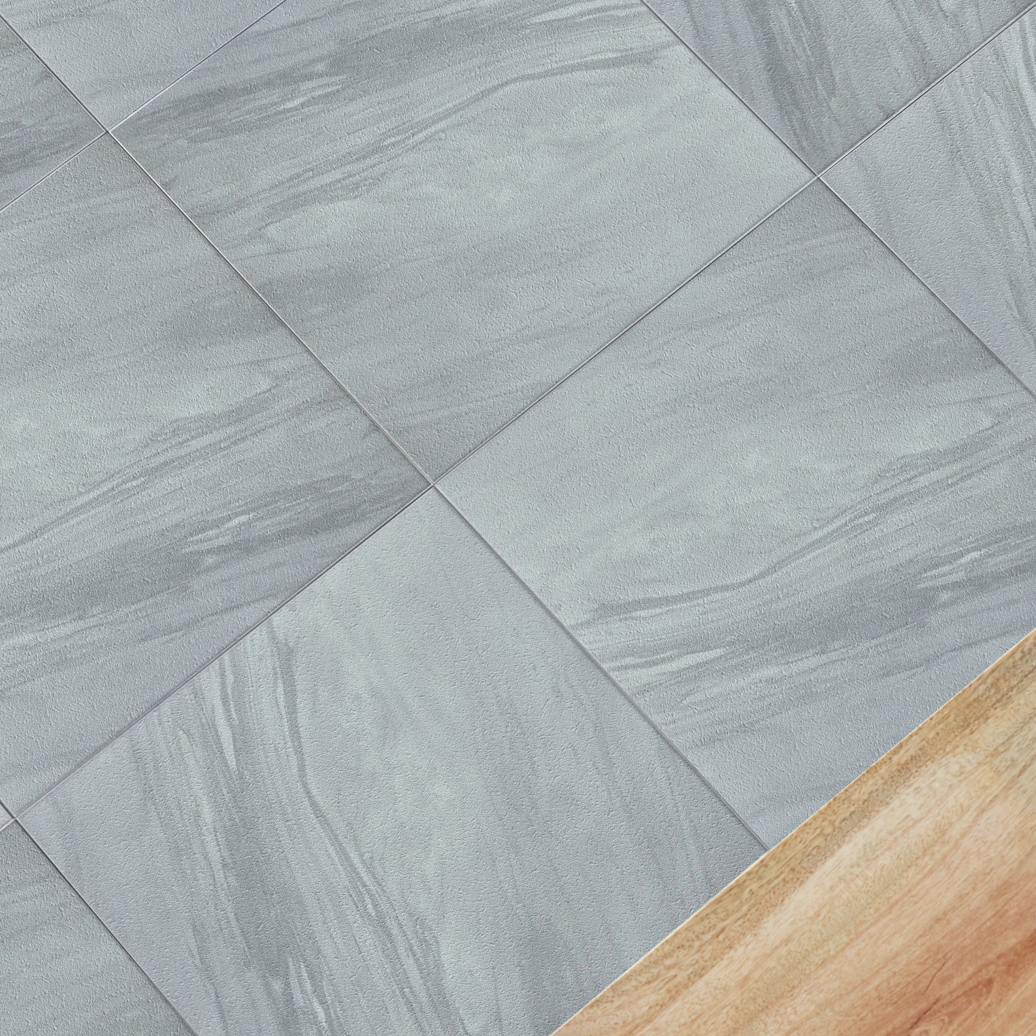 square tile close-up with grey white marble effect