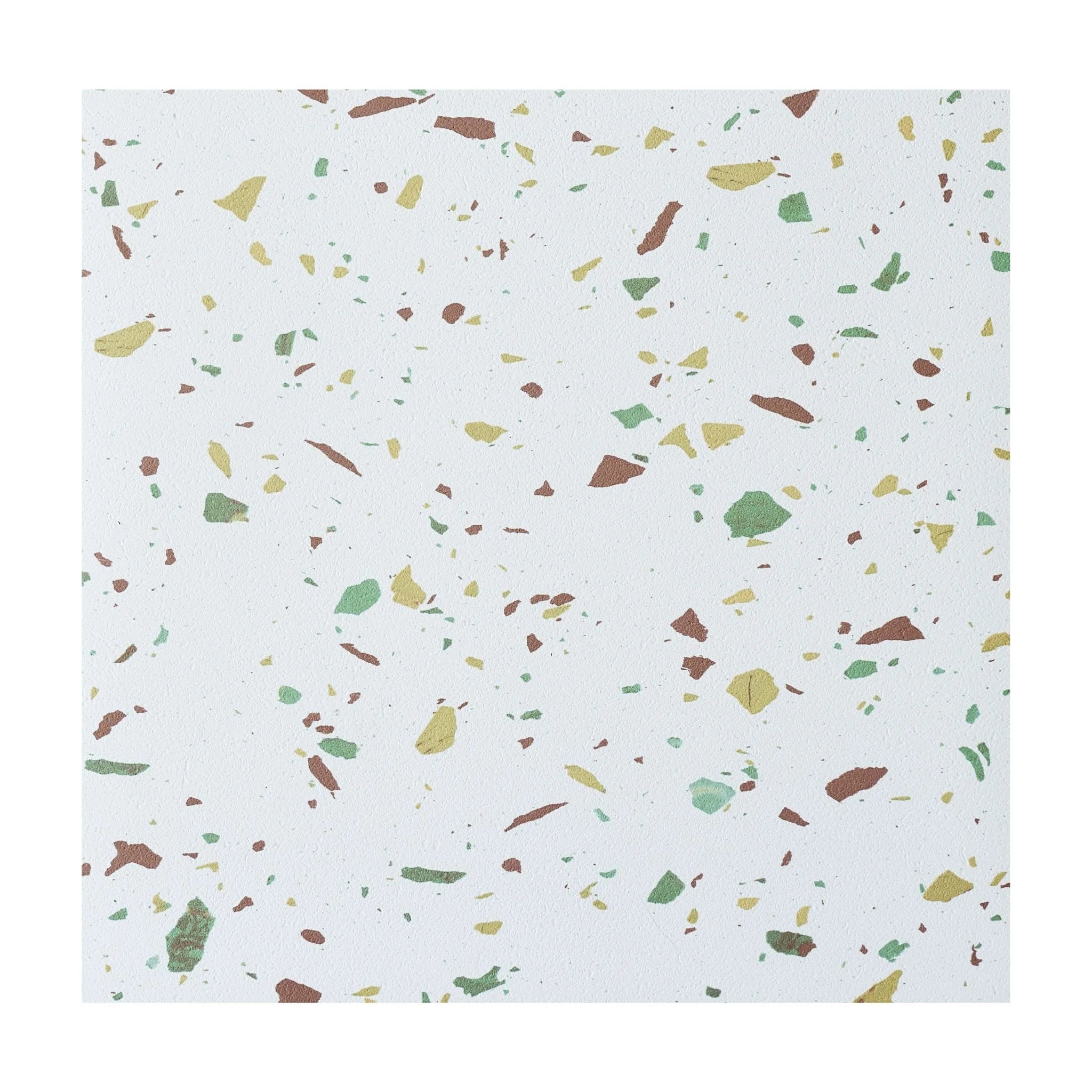 large square terrazzo tile close-up with green and brown specks