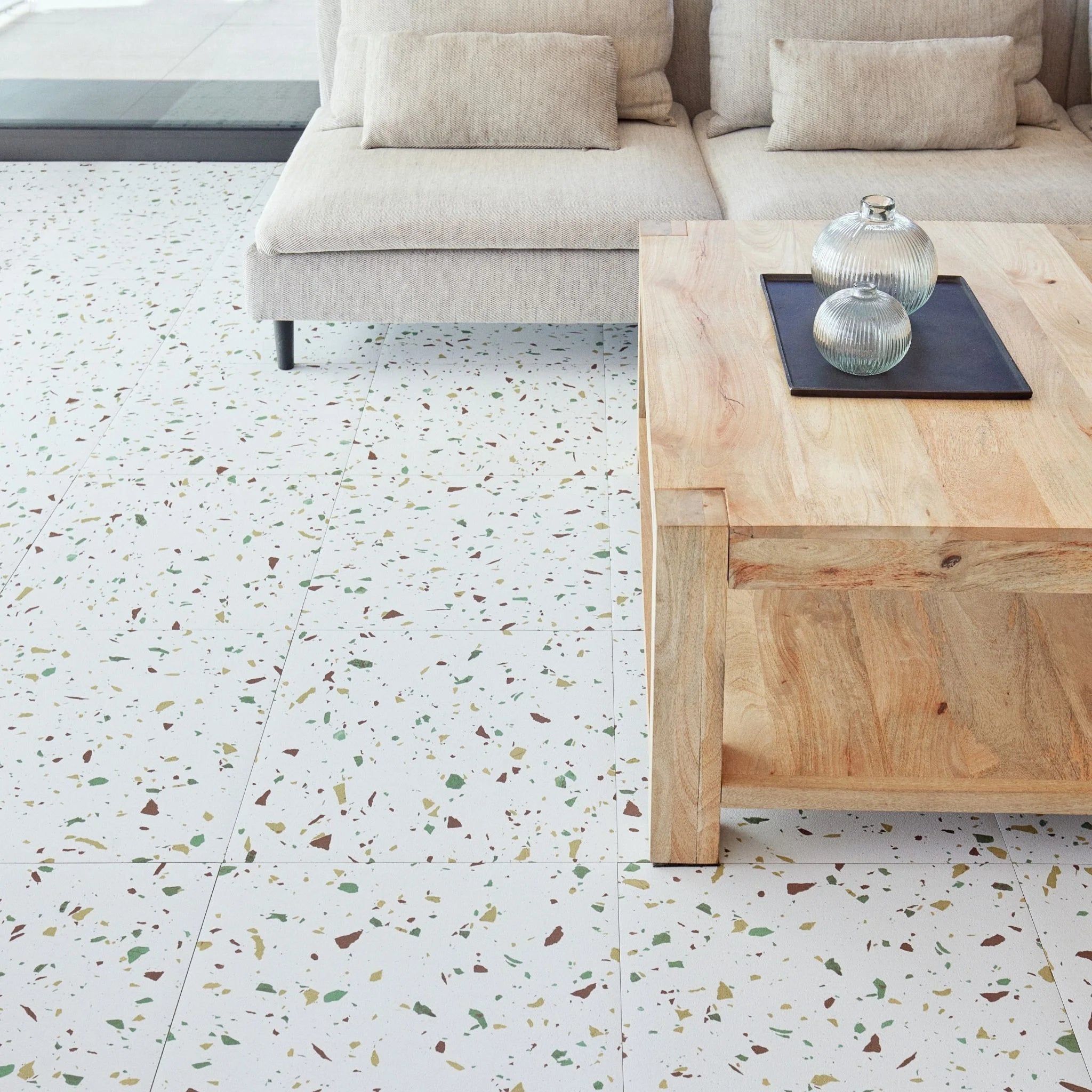 close-up of large square terrazzo tile pattern